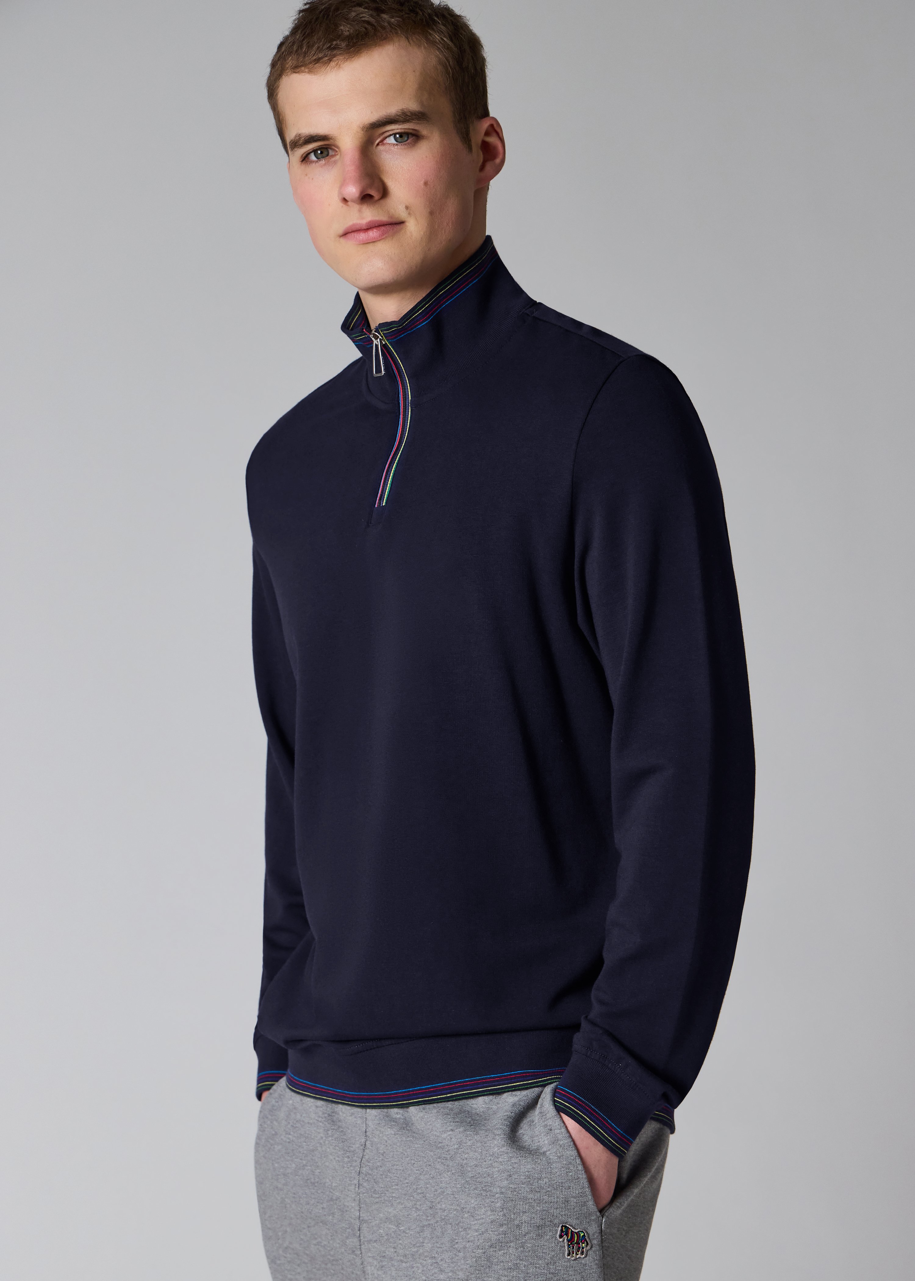 PS Paul Smith Navy Cotton-Blend 'Sports Stripe' Quarter Zip PS Paul Smith Navy Cotton-Blend 'Sports Stripe' Quarter Zip