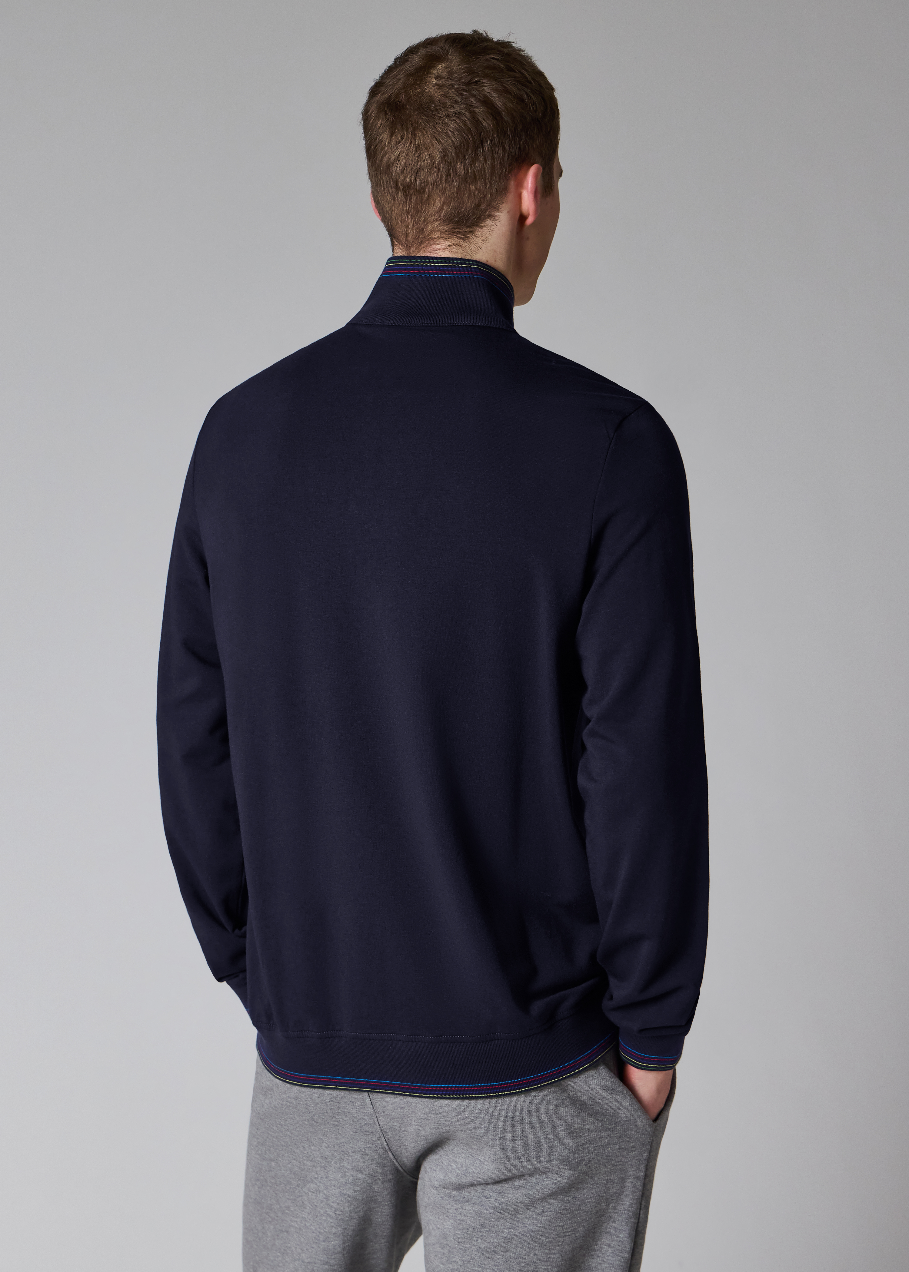 PS Paul Smith Navy Cotton-Blend 'Sports Stripe' Quarter Zip