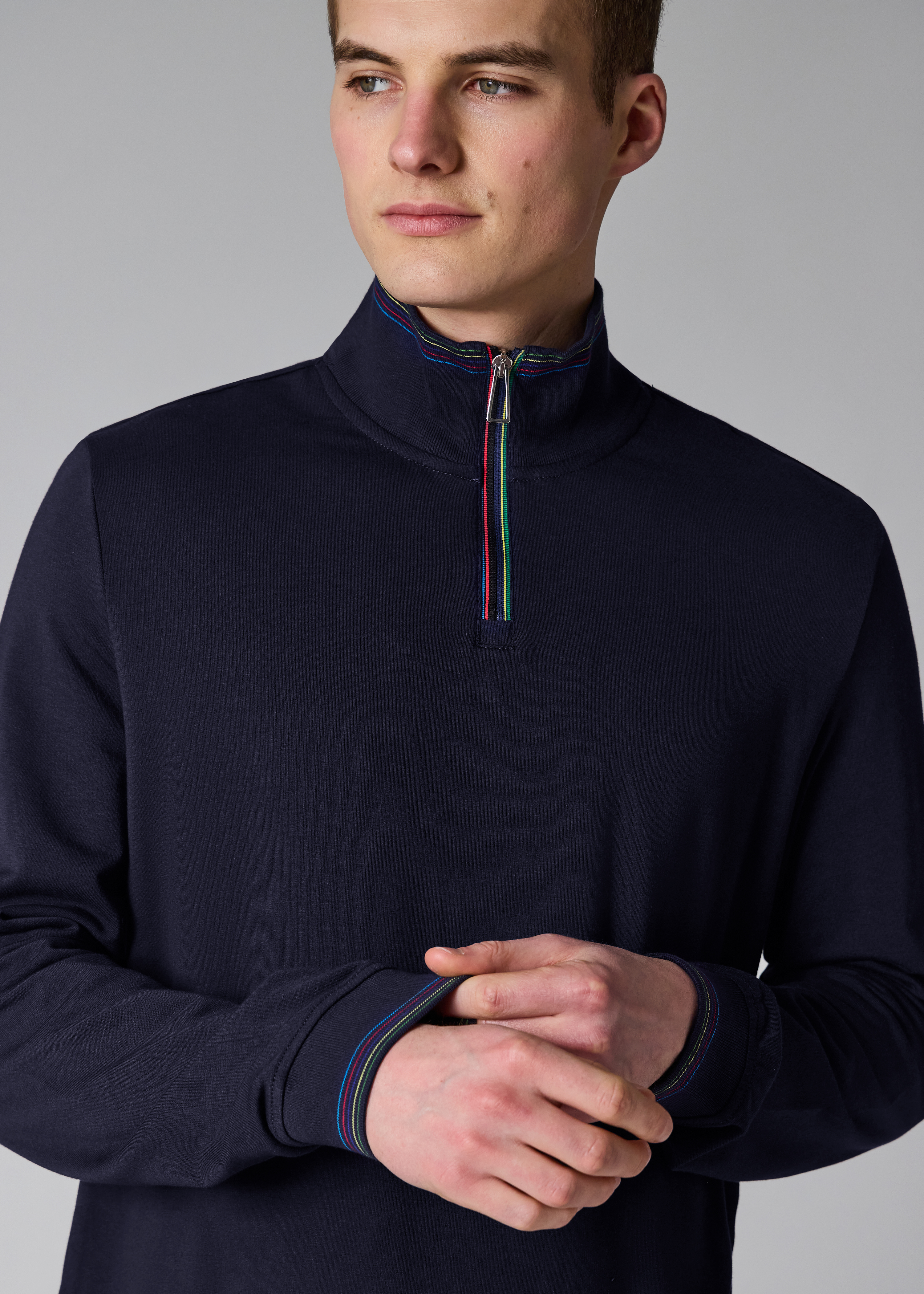 PS Paul Smith Navy Cotton-Blend 'Sports Stripe' Quarter Zip