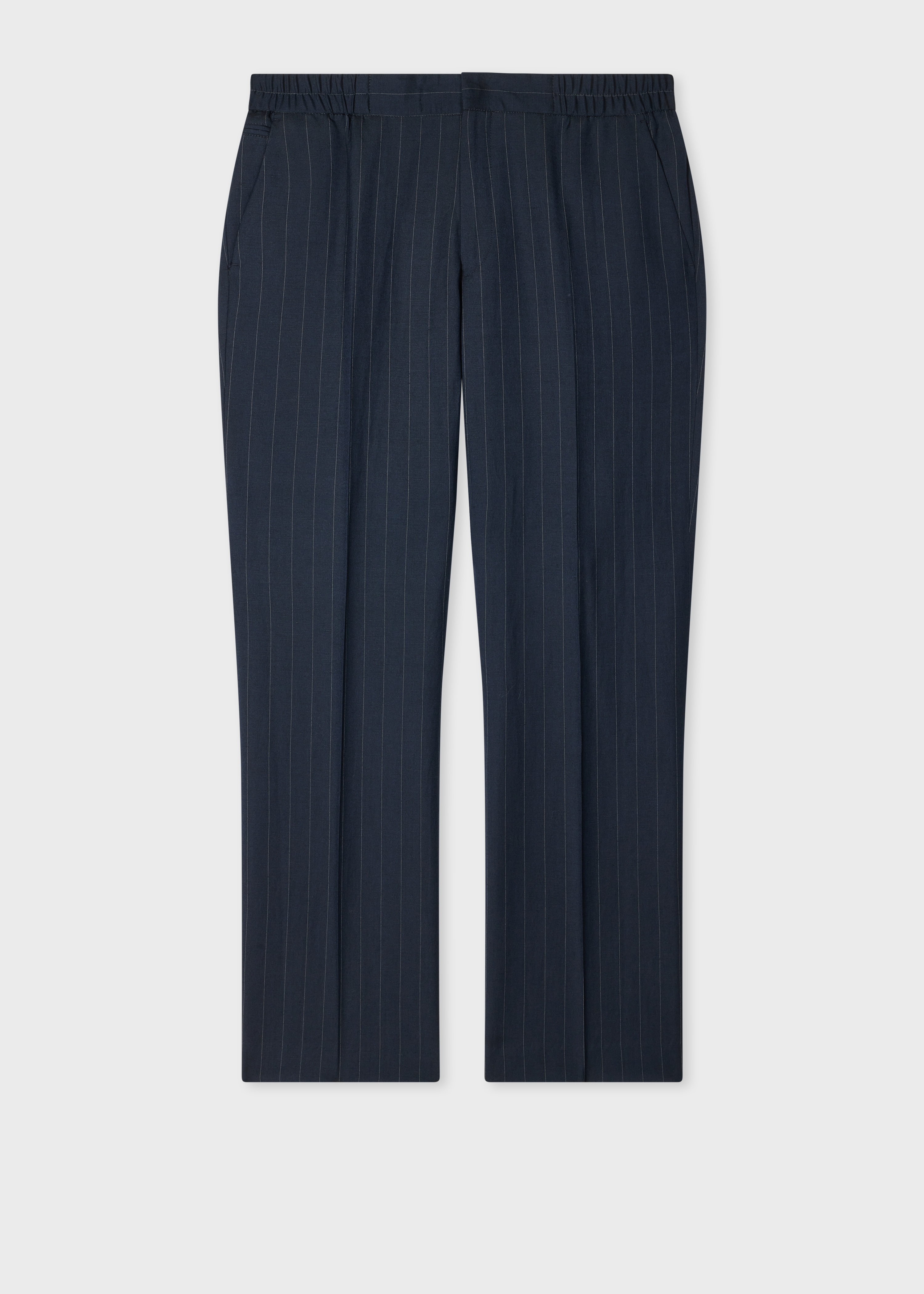 Navy Wool-Linen Pinstripe Elasticated Waist Trousers thumbnail 10