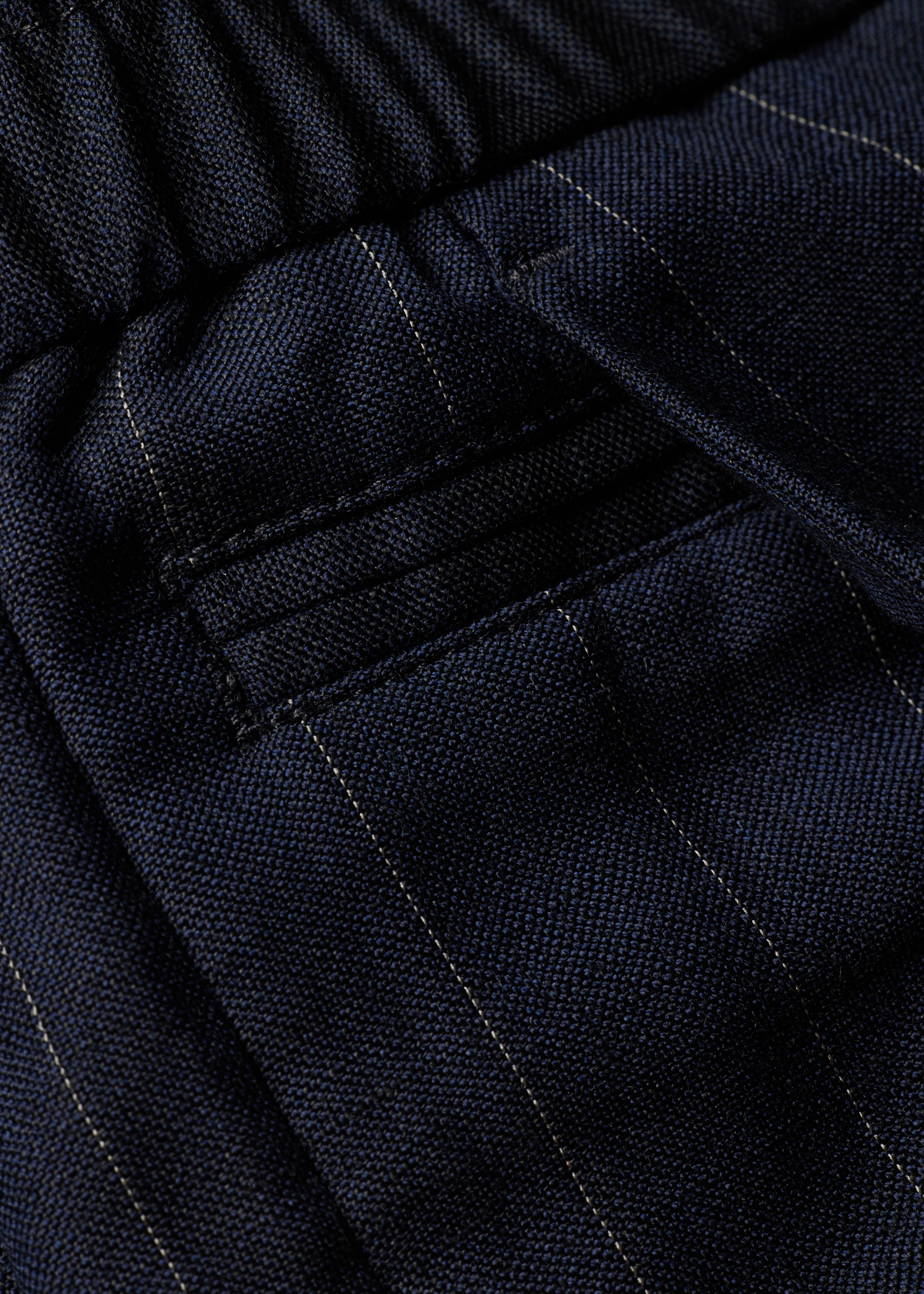 Navy Wool-Linen Pinstripe Elasticated Waist Trousers thumbnail 7