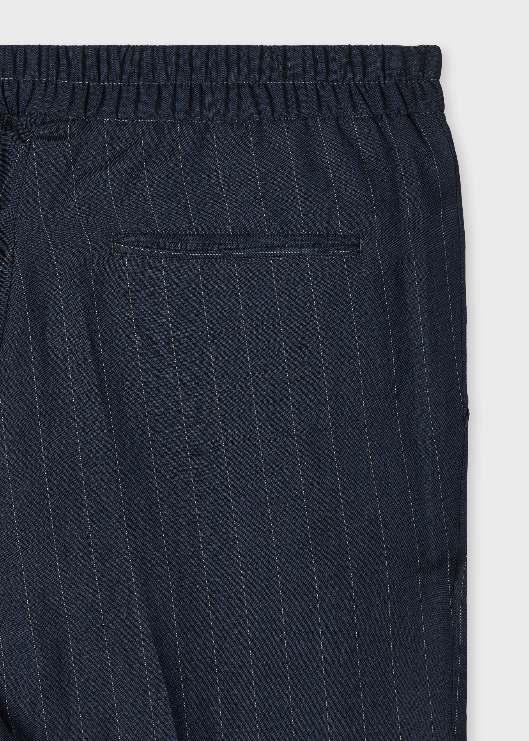 Navy Wool-Linen Pinstripe Elasticated Waist Trousers thumbnail 11