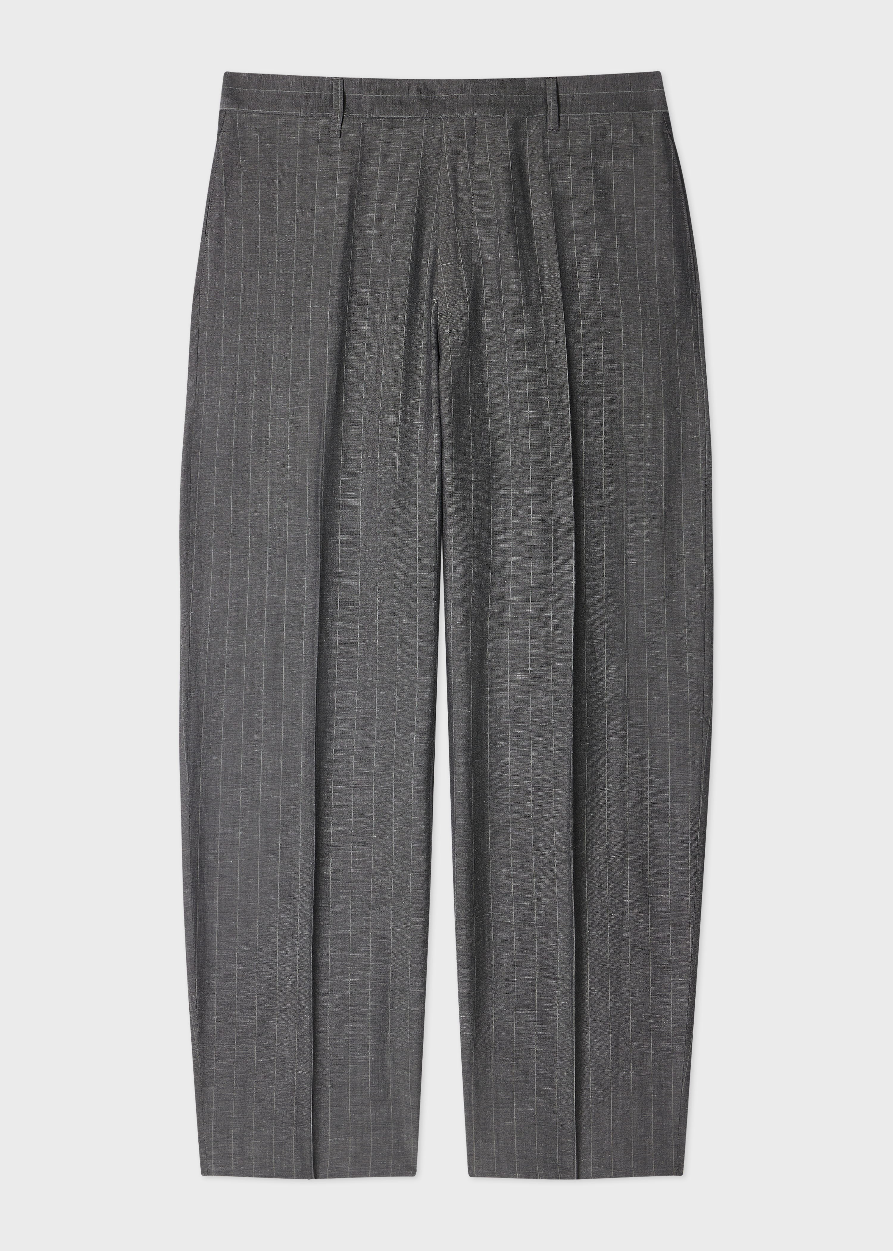 Relaxed-Fit Grey Wool-Linen Pinstripe Trousers primary image