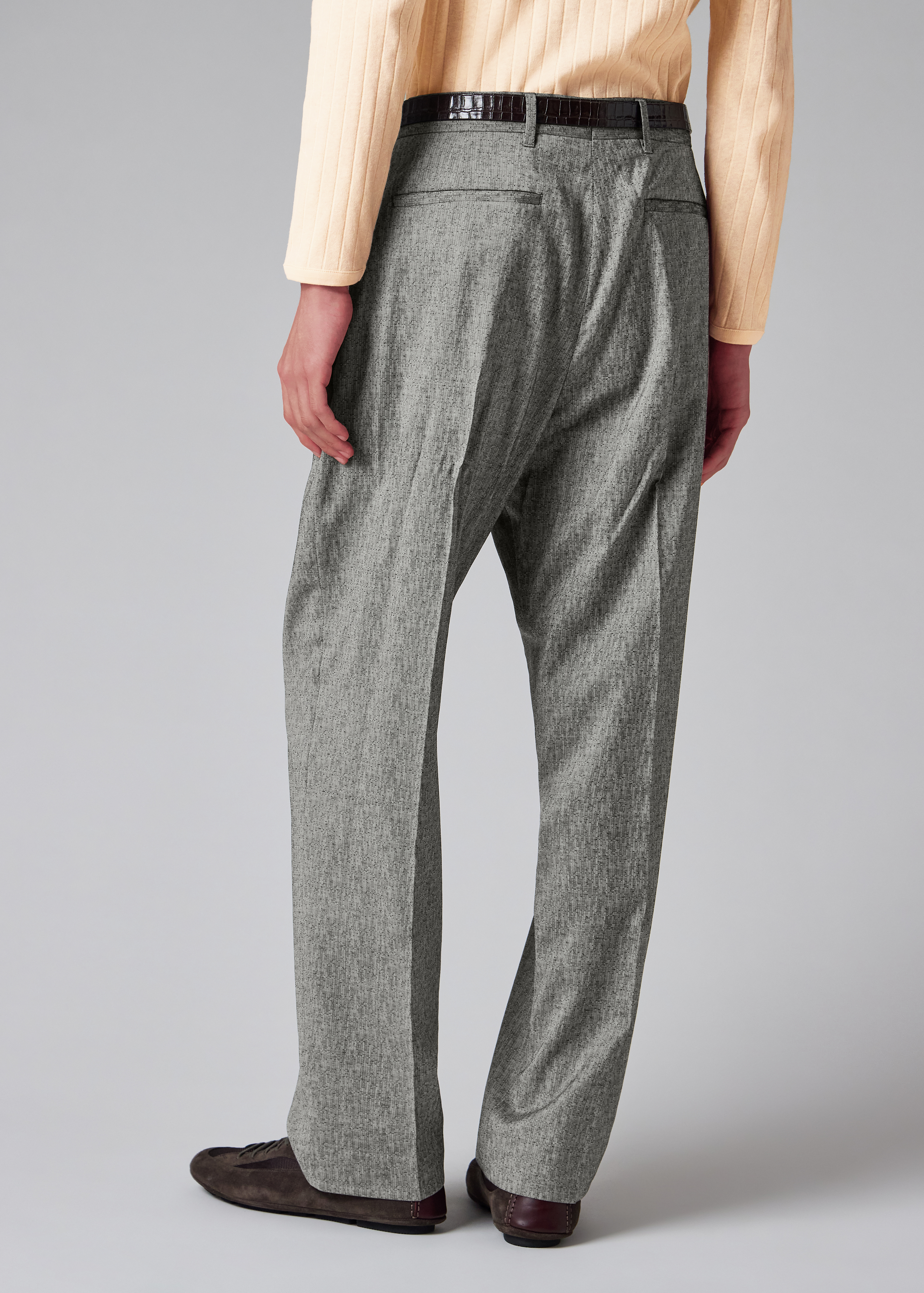 Men's Relaxed-Fit Grey Wool Jacquard Trousers
