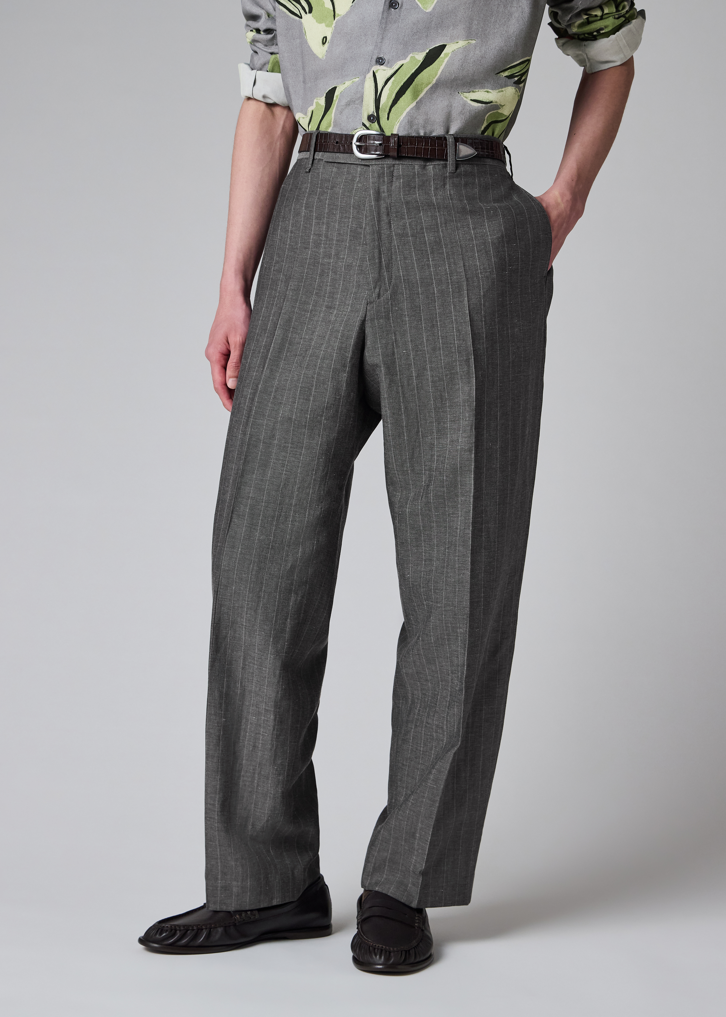 Paul Smith Relaxed-Fit Grey Wool-Linen Pinstripe Trousers | King's