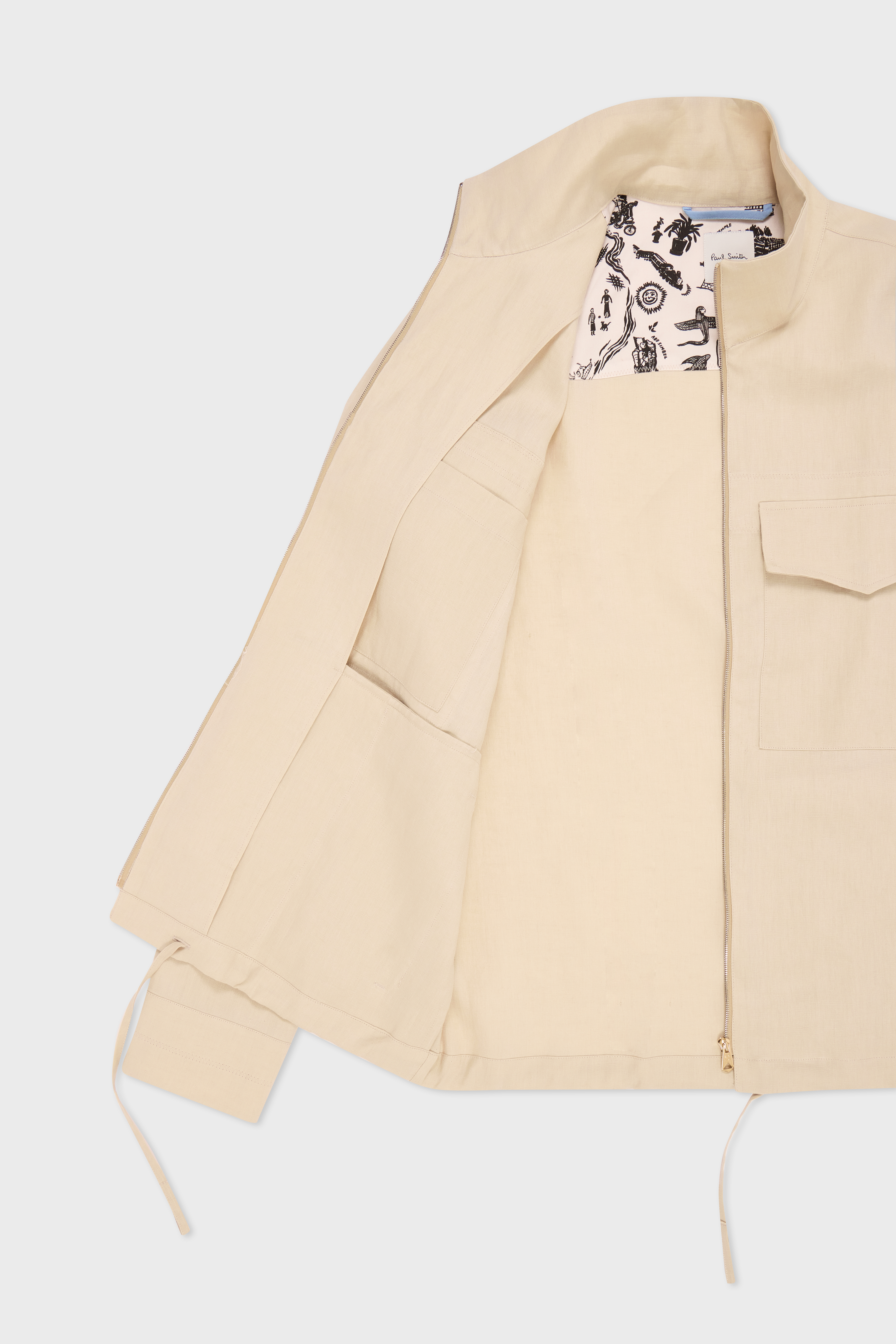Ecru Linen Patch-Pocket Drawstring Jacket thumbnail 3
