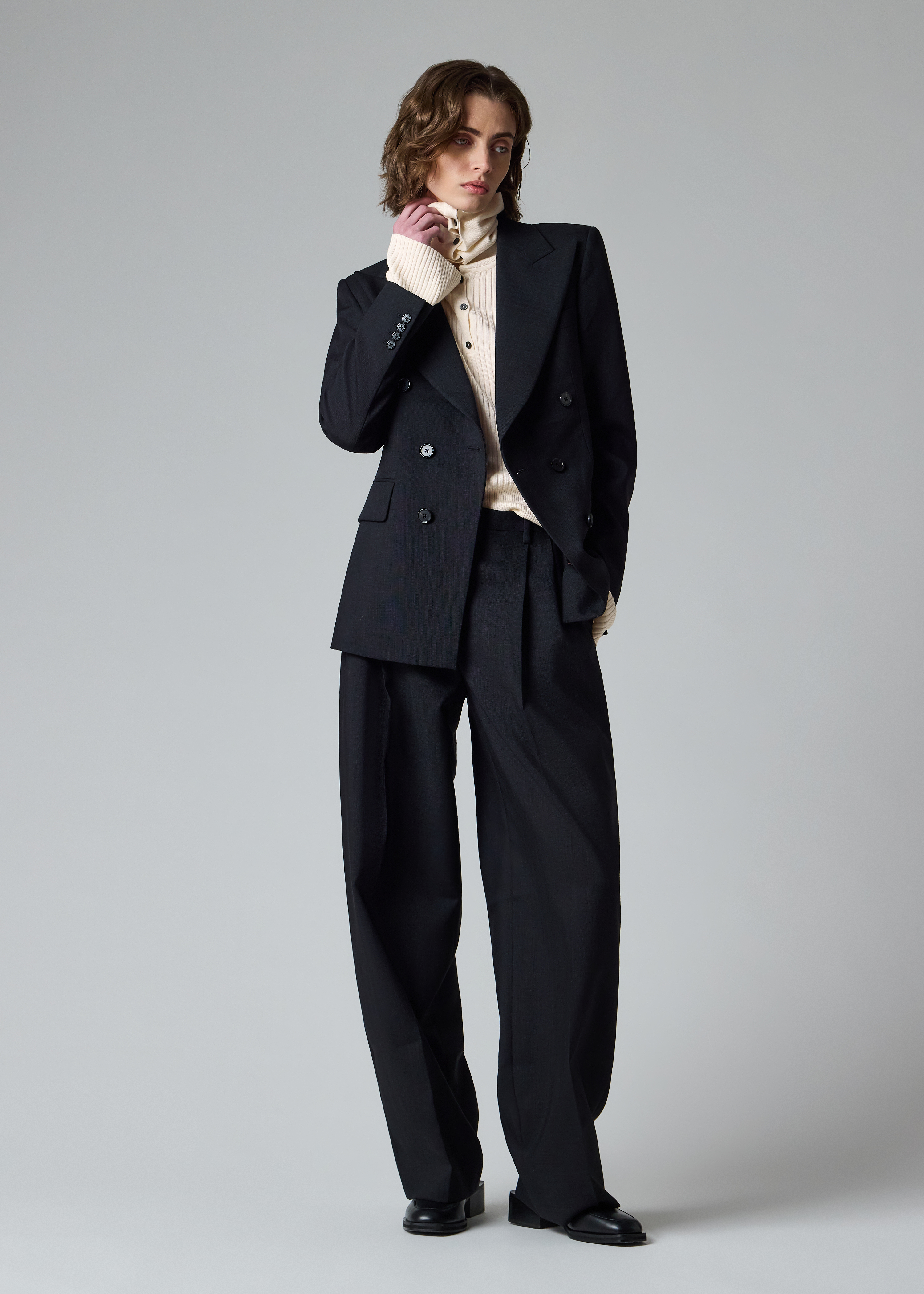 Paul Smith Women's Black Wide-Leg Slub-Wool Trousers | King's Cross