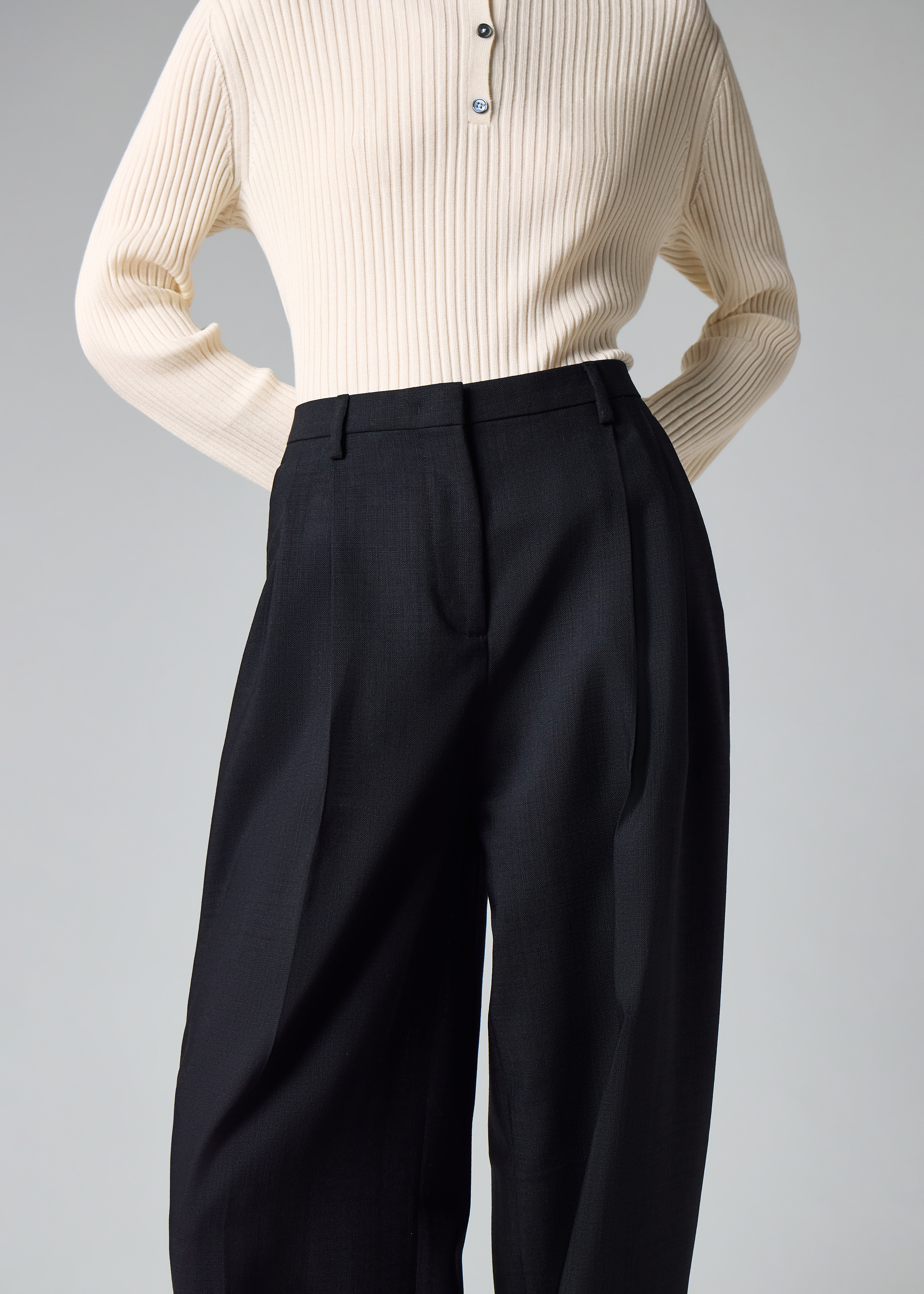 Paul Smith Women's Black Wide-Leg Slub-Wool Trousers | King's Cross