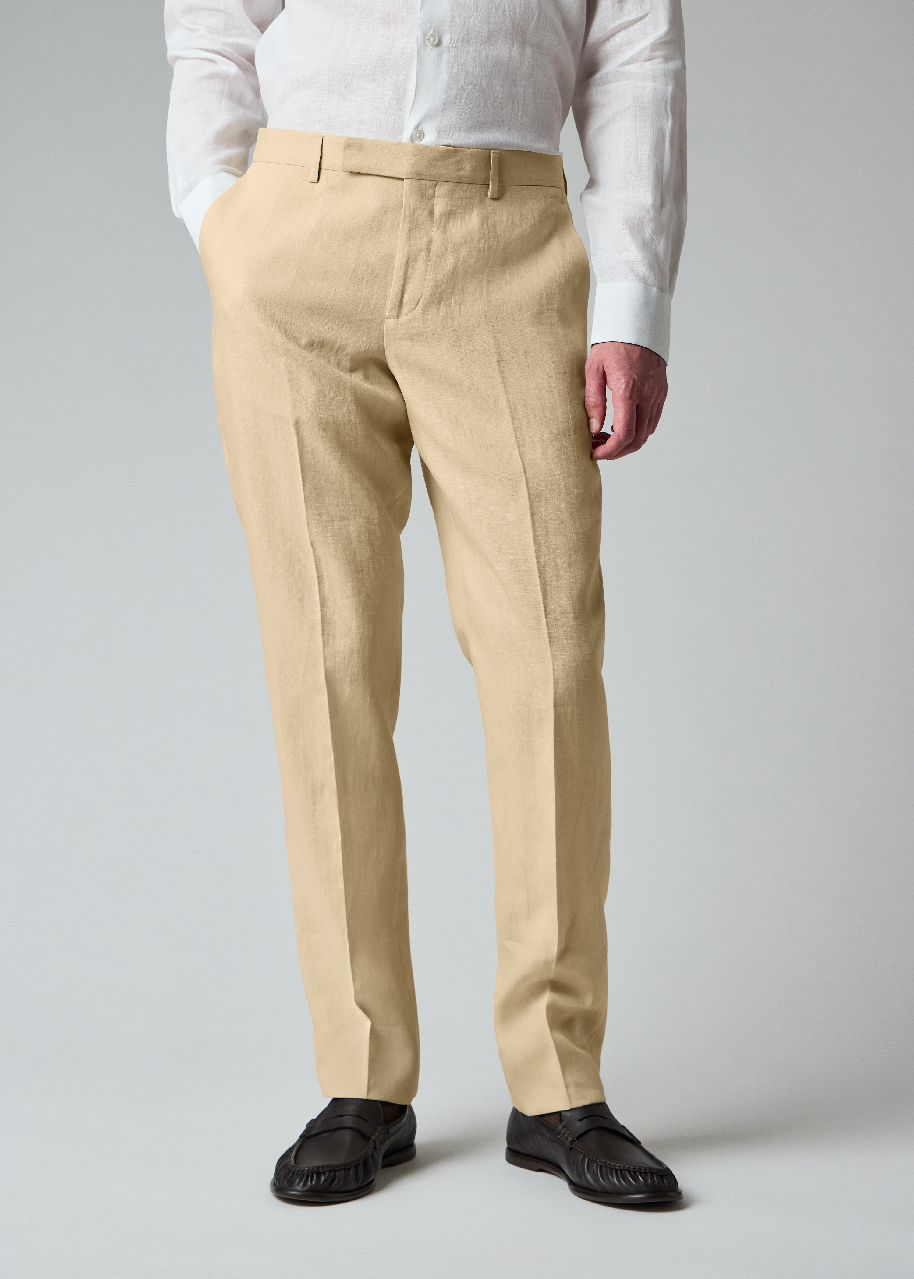 Tapered-Fit Ecru Linen Trousers thumbnail 2