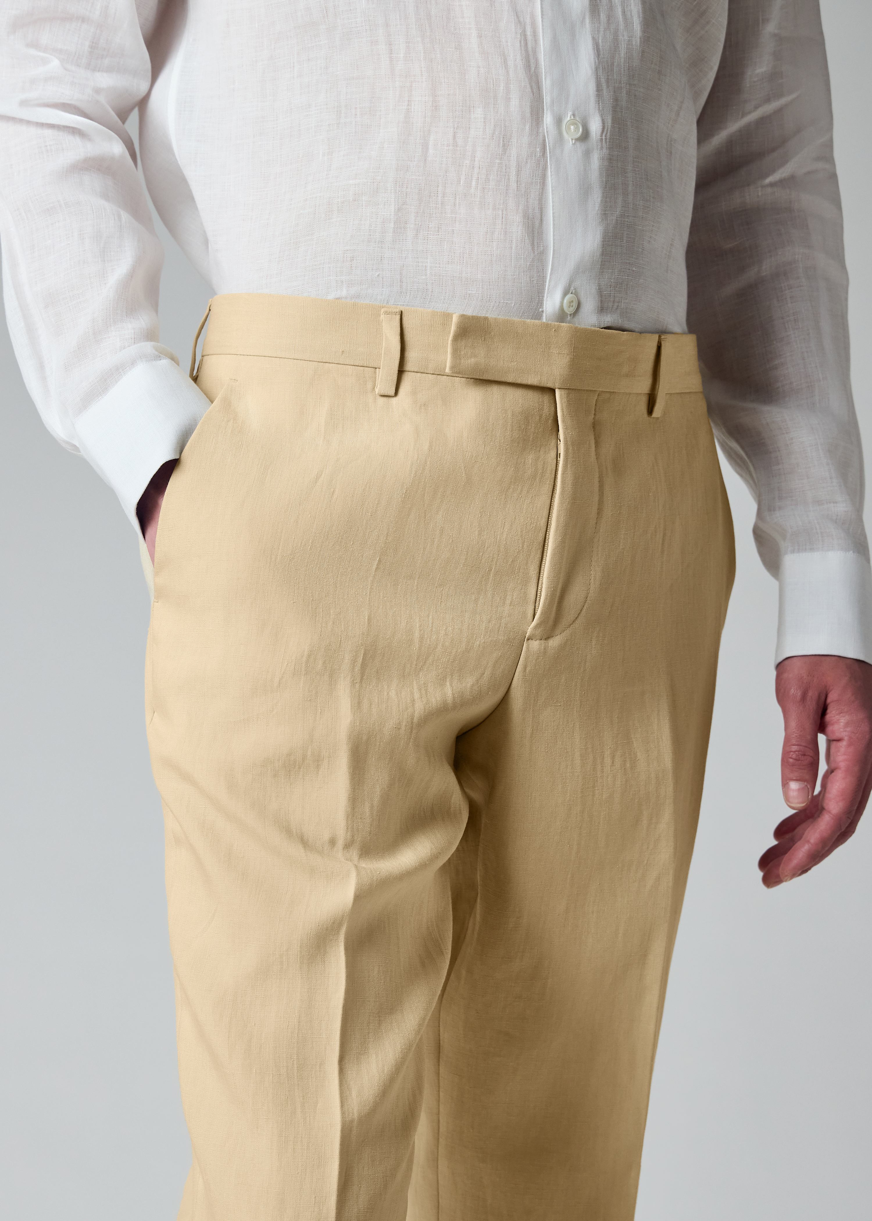 Tapered-Fit Ecru Linen Trousers thumbnail 4