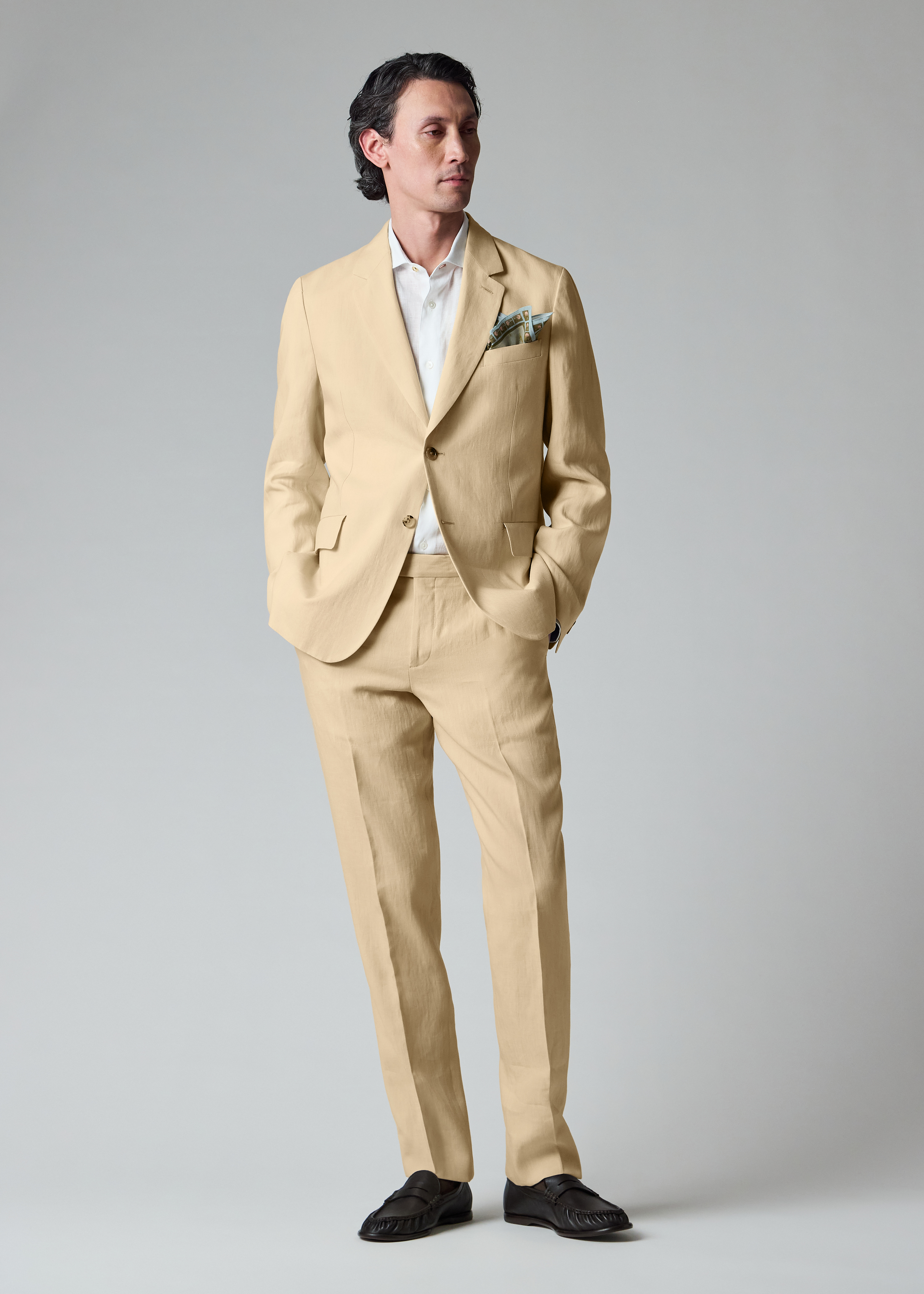 Tapered-Fit Ecru Linen Trousers thumbnail 3
