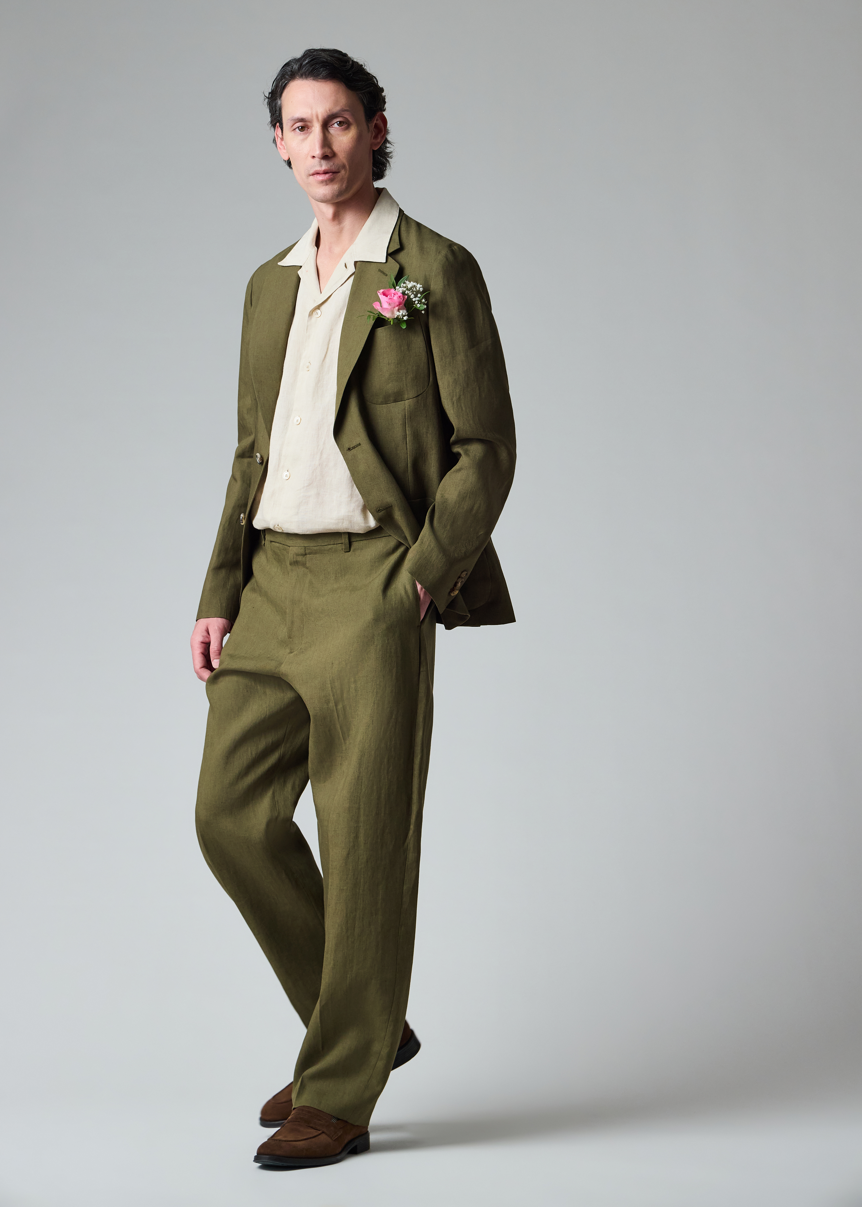 Khaki Linen Two-Button Blazer thumbnail 5