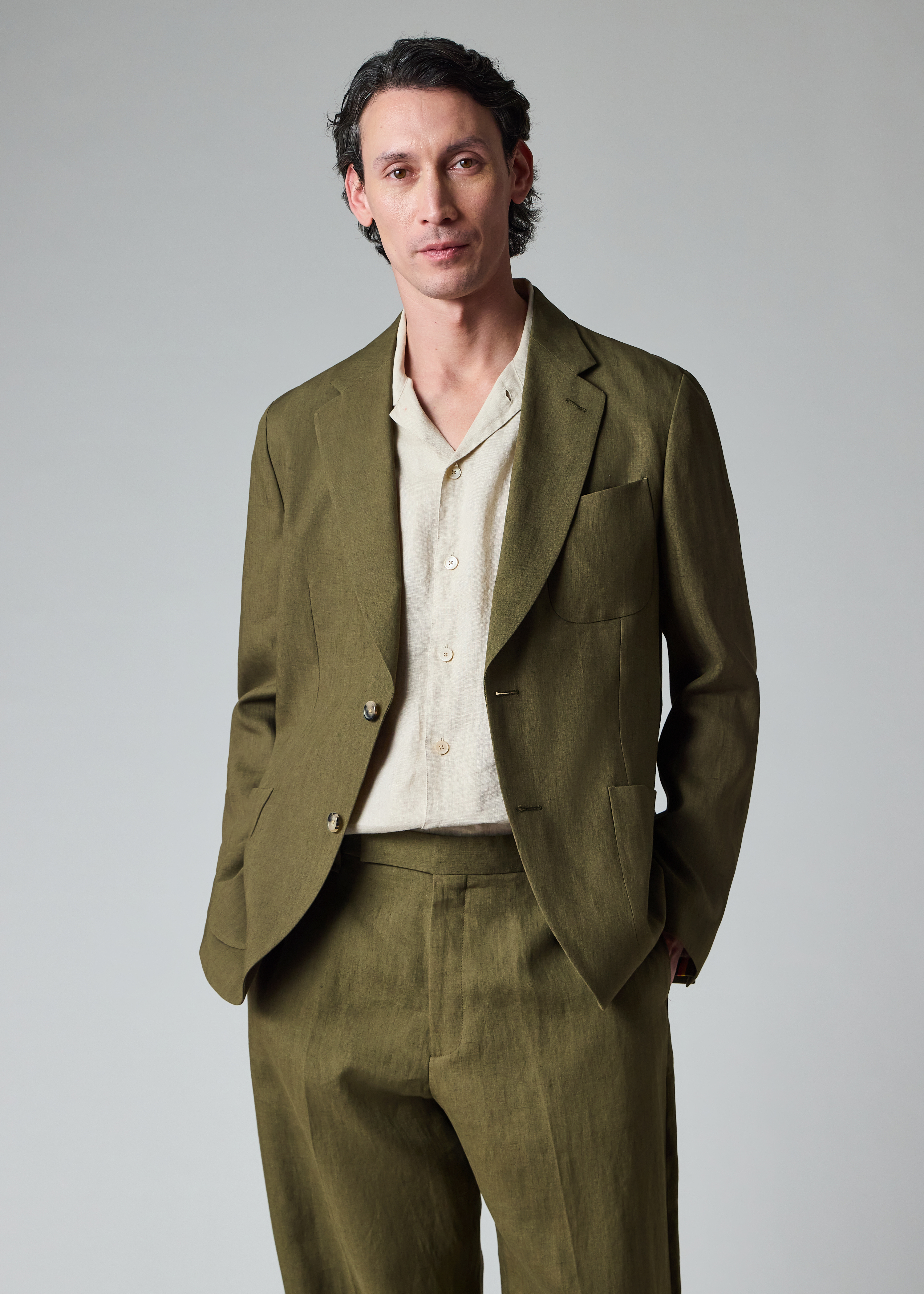 Khaki Linen Two-Button Blazer thumbnail 7