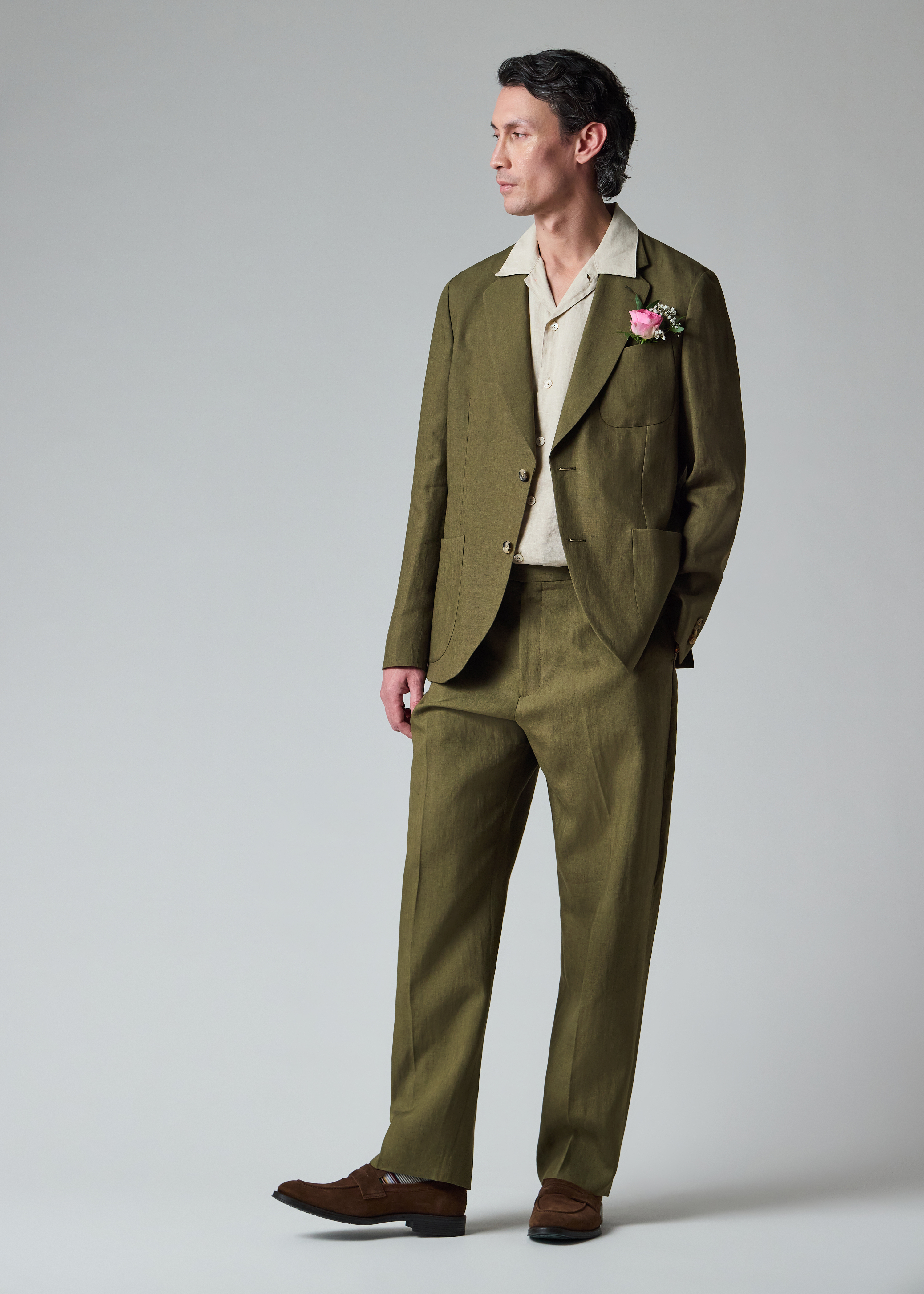 Relaxed-Fit Khaki Linen Trousers thumbnail 6