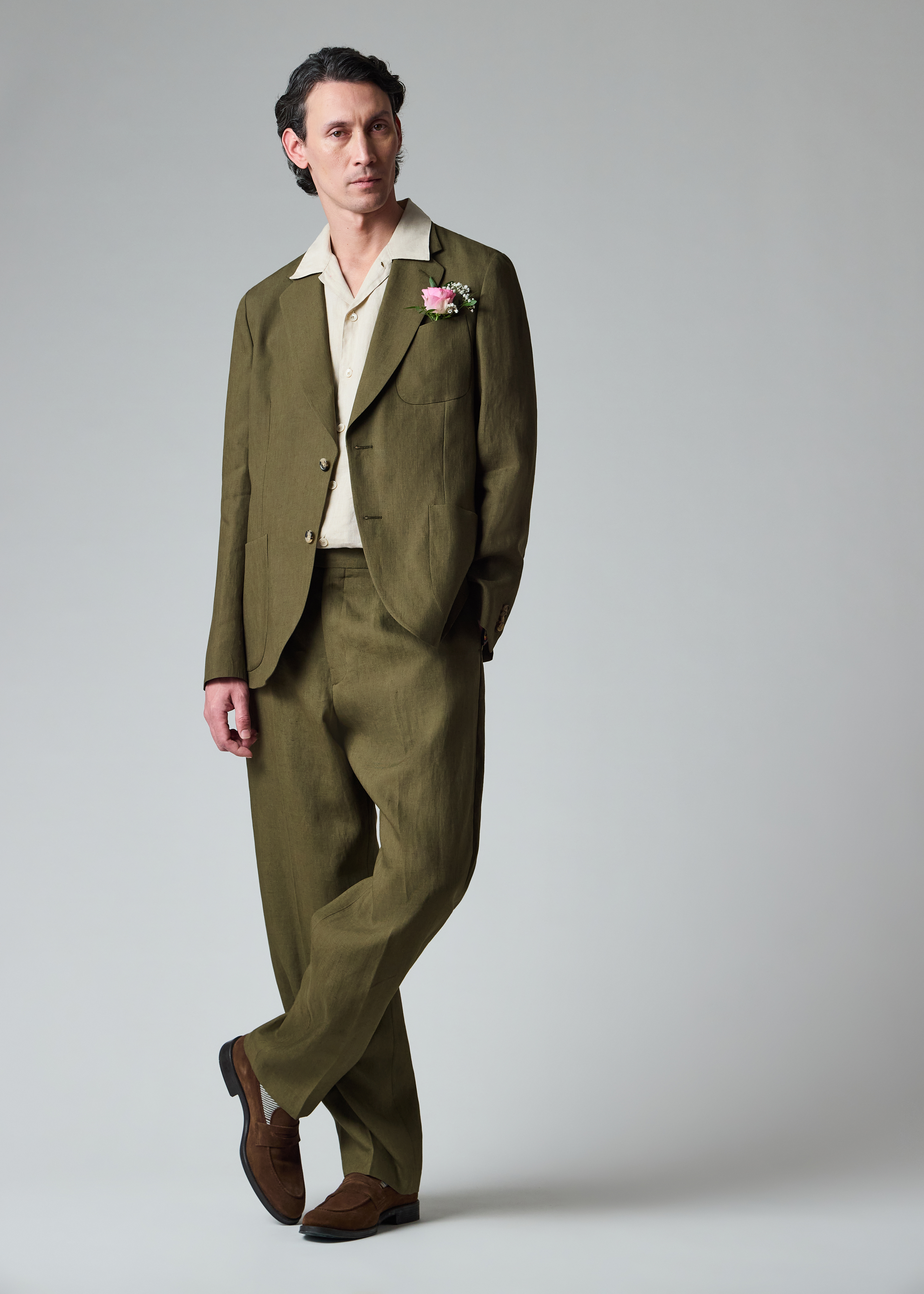 Relaxed-Fit Khaki Linen Trousers thumbnail 7
