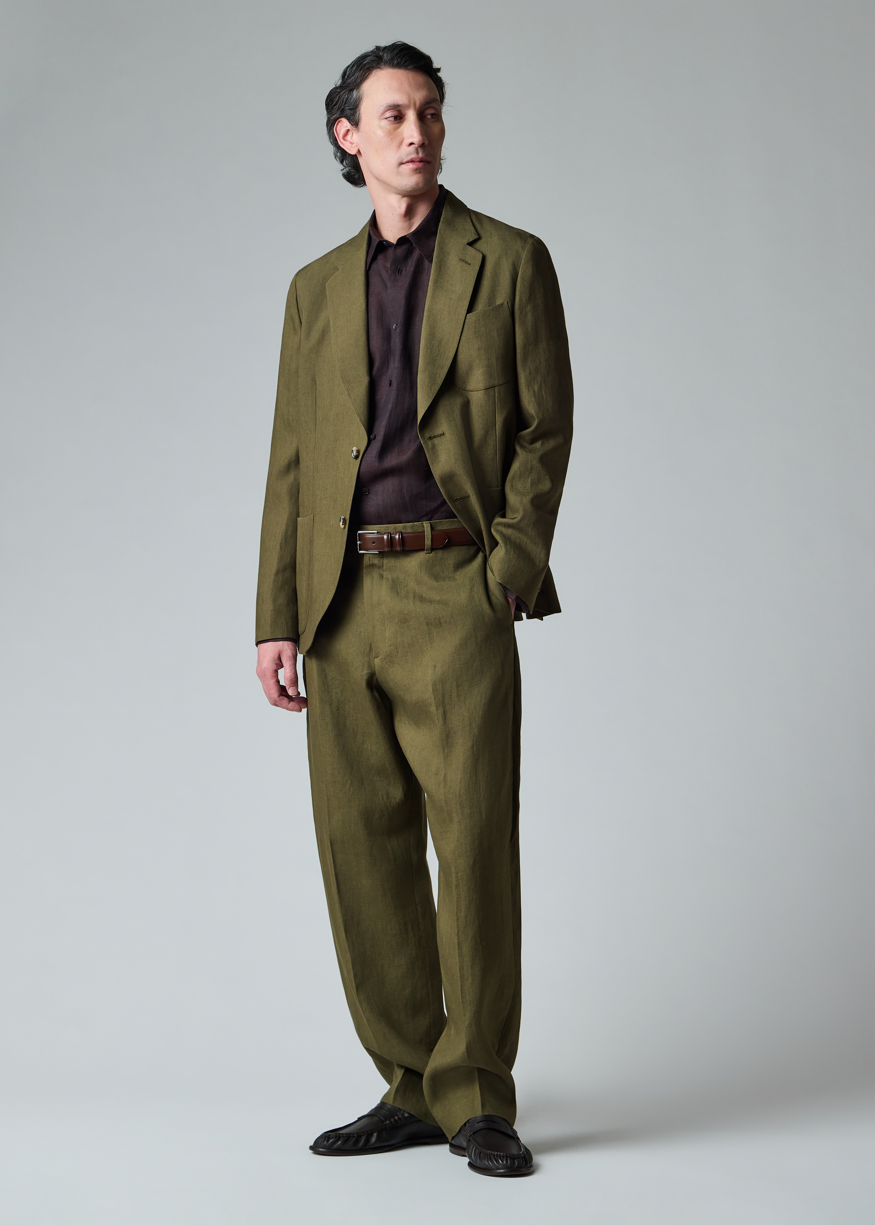 Relaxed-Fit Khaki Linen Trousers thumbnail 8