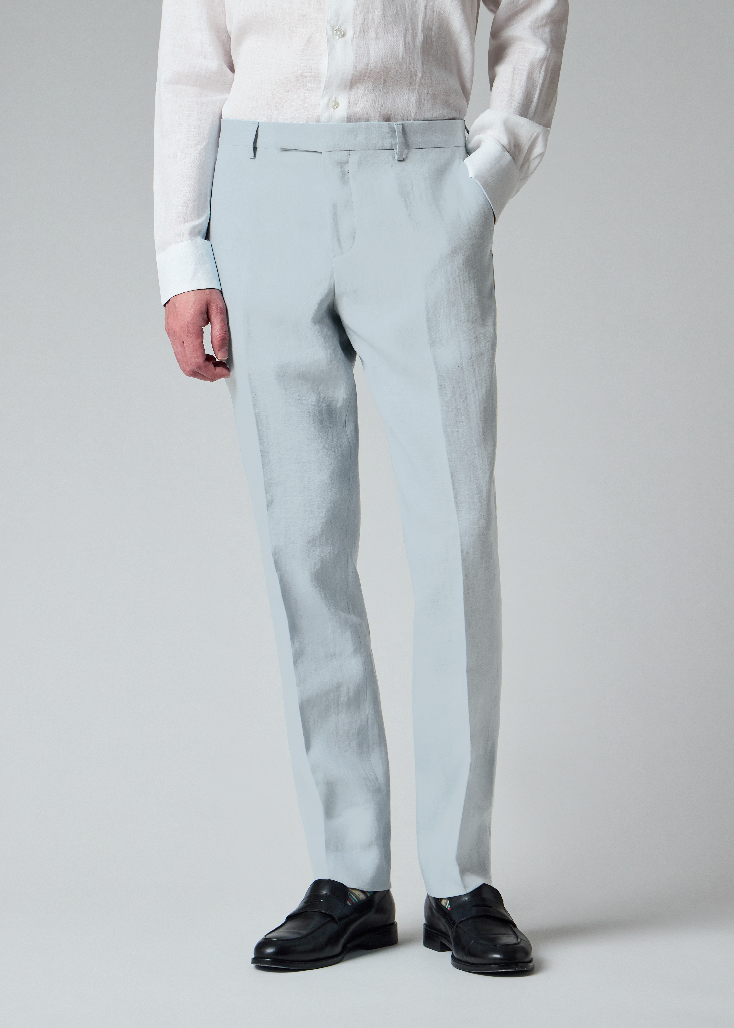 Tapered-Fit Light Blue Linen Trousers thumbnail 2