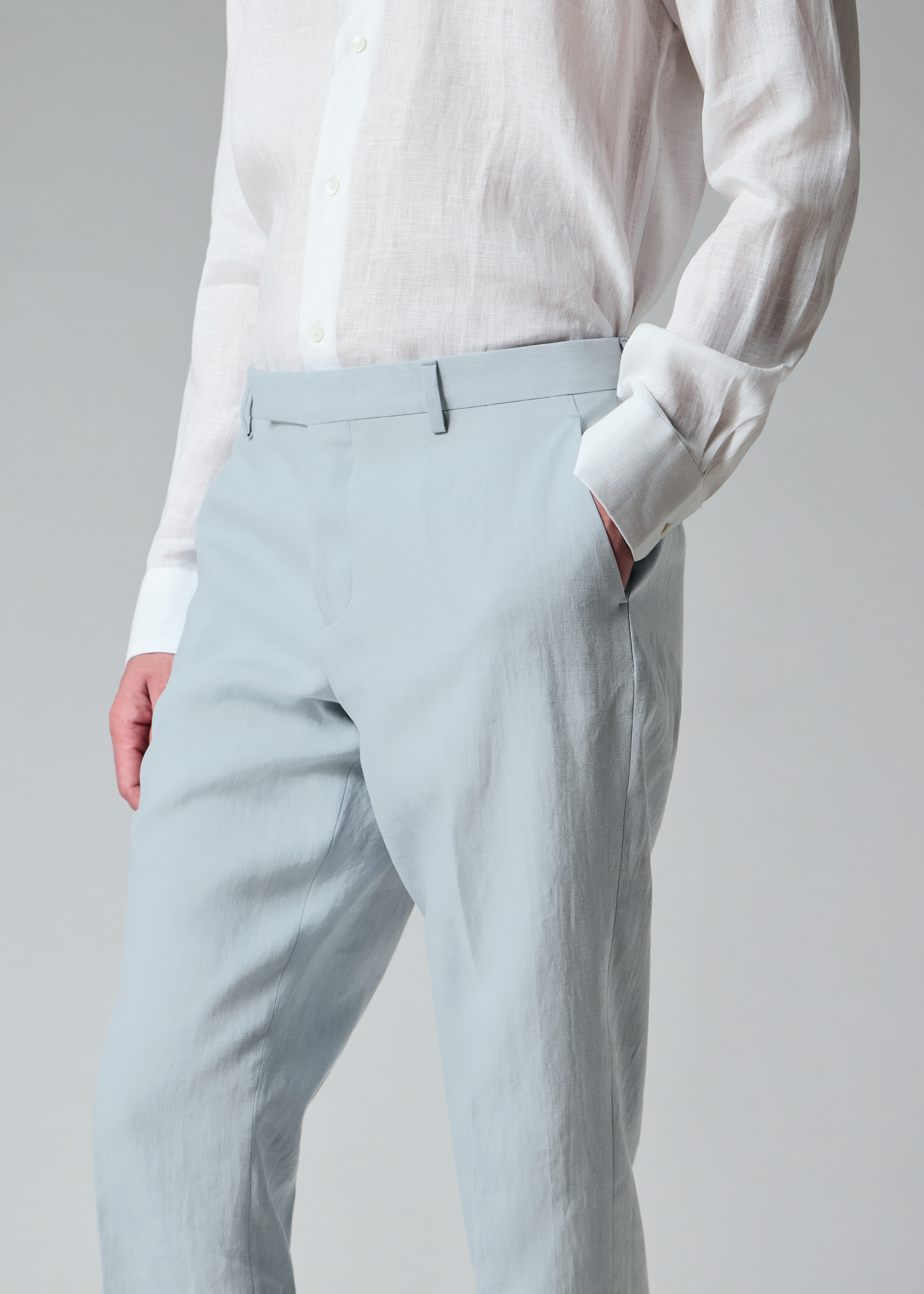 Tapered-Fit Light Blue Linen Trousers thumbnail 4