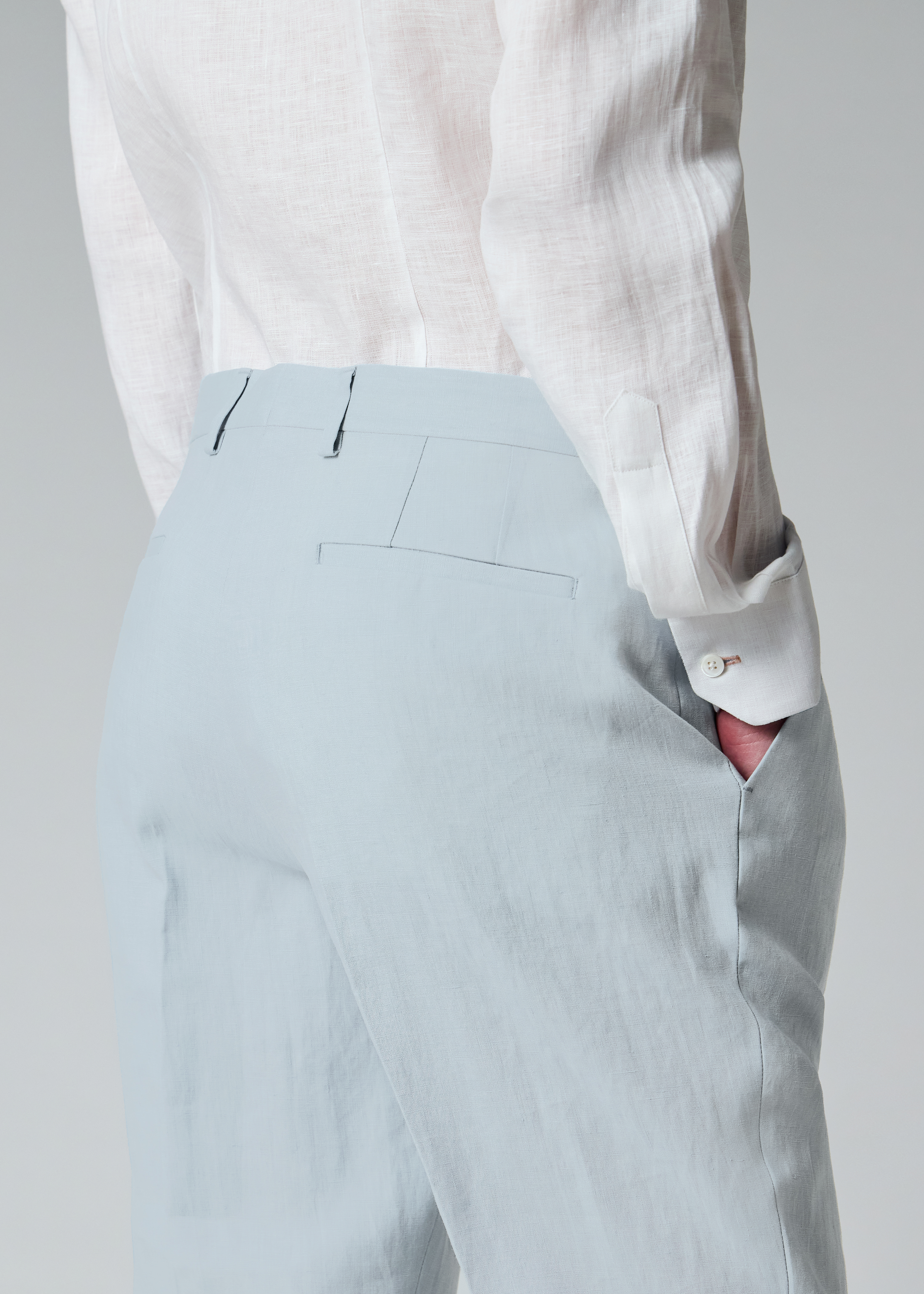 Tapered-Fit Light Blue Linen Trousers thumbnail 6