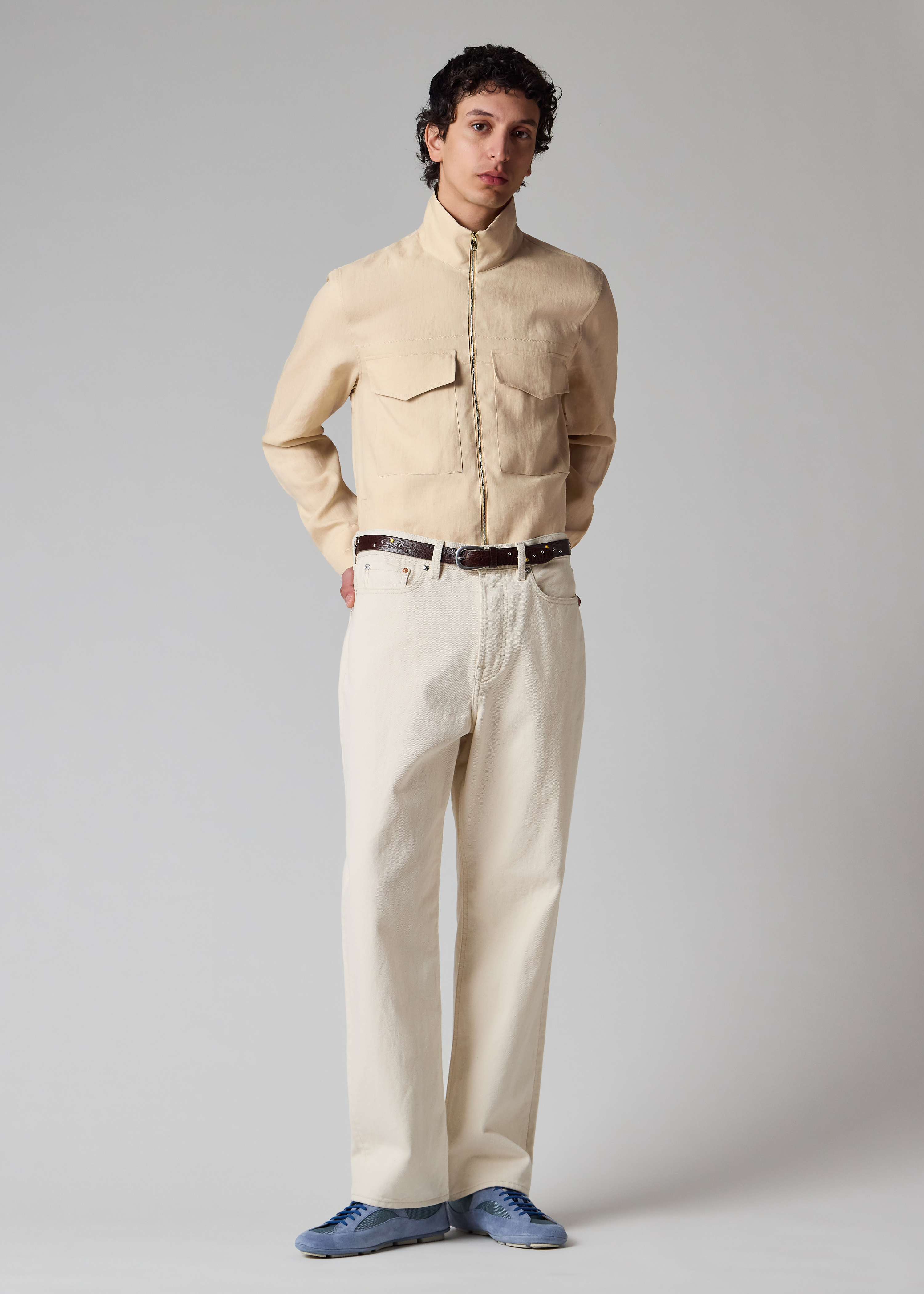 Ecru Linen Patch-Pocket Drawstring Jacket thumbnail 5