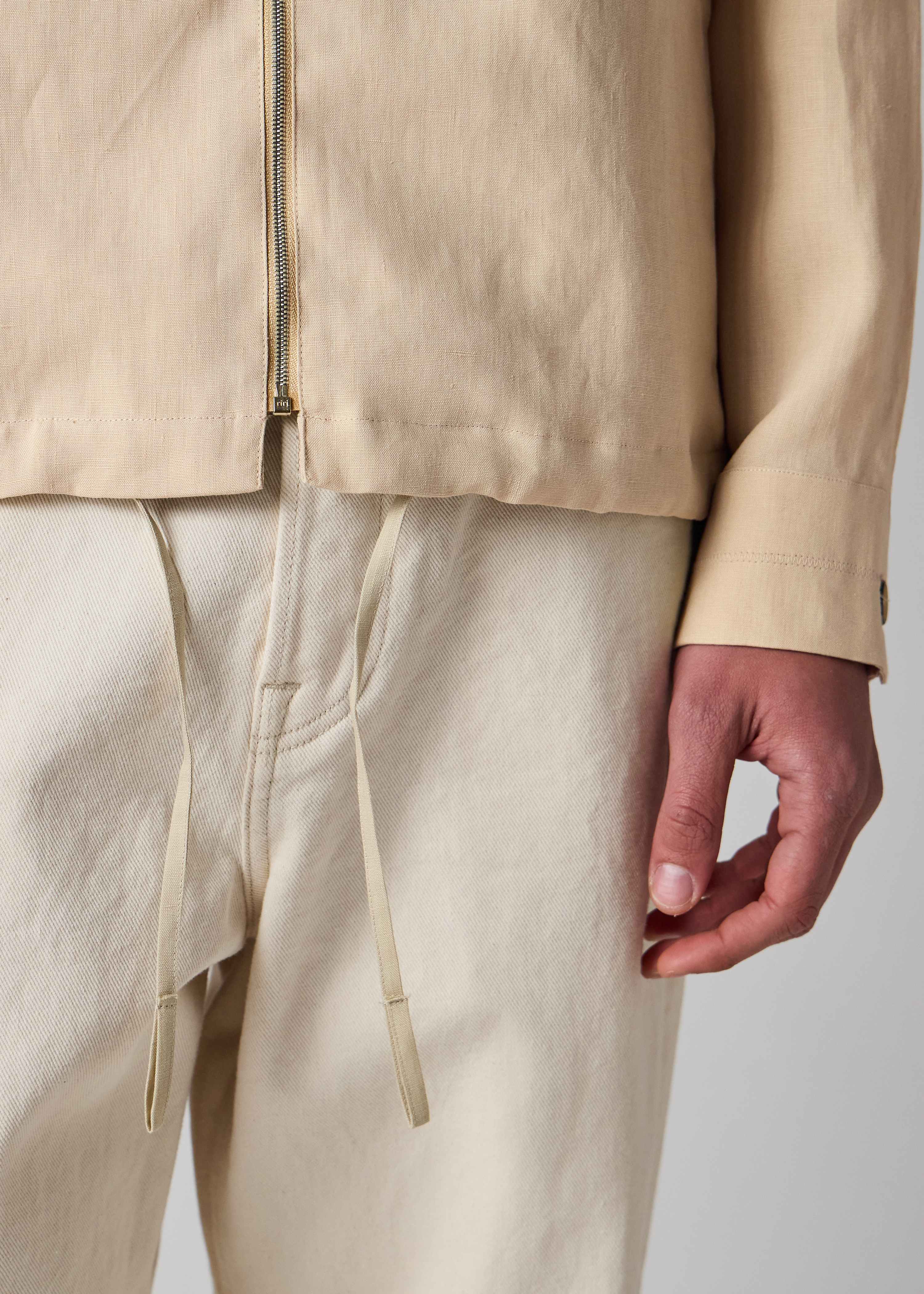 Ecru Linen Patch-Pocket Drawstring Jacket thumbnail 6