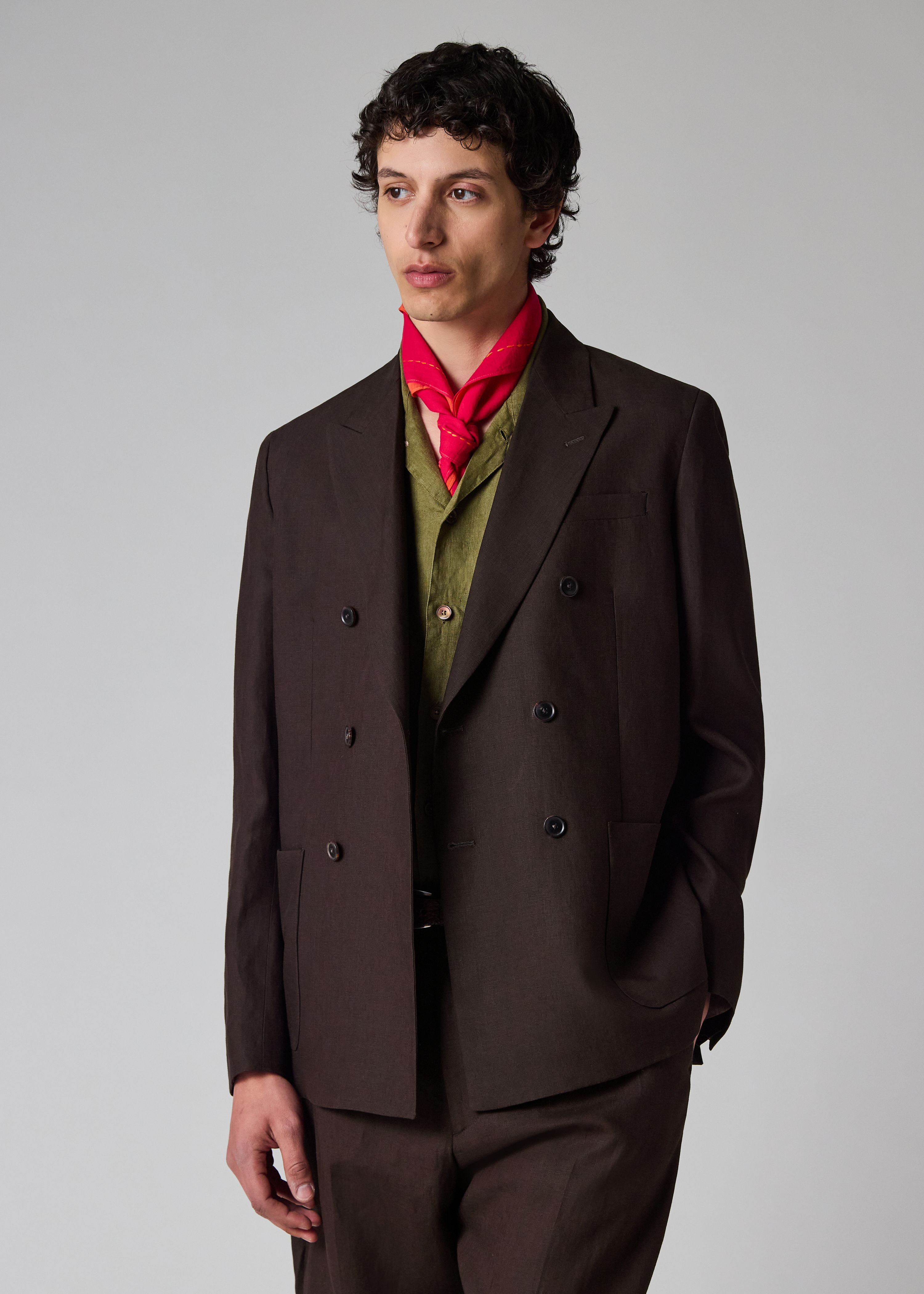 Aubergine Linen Double-Breasted Blazer primary image