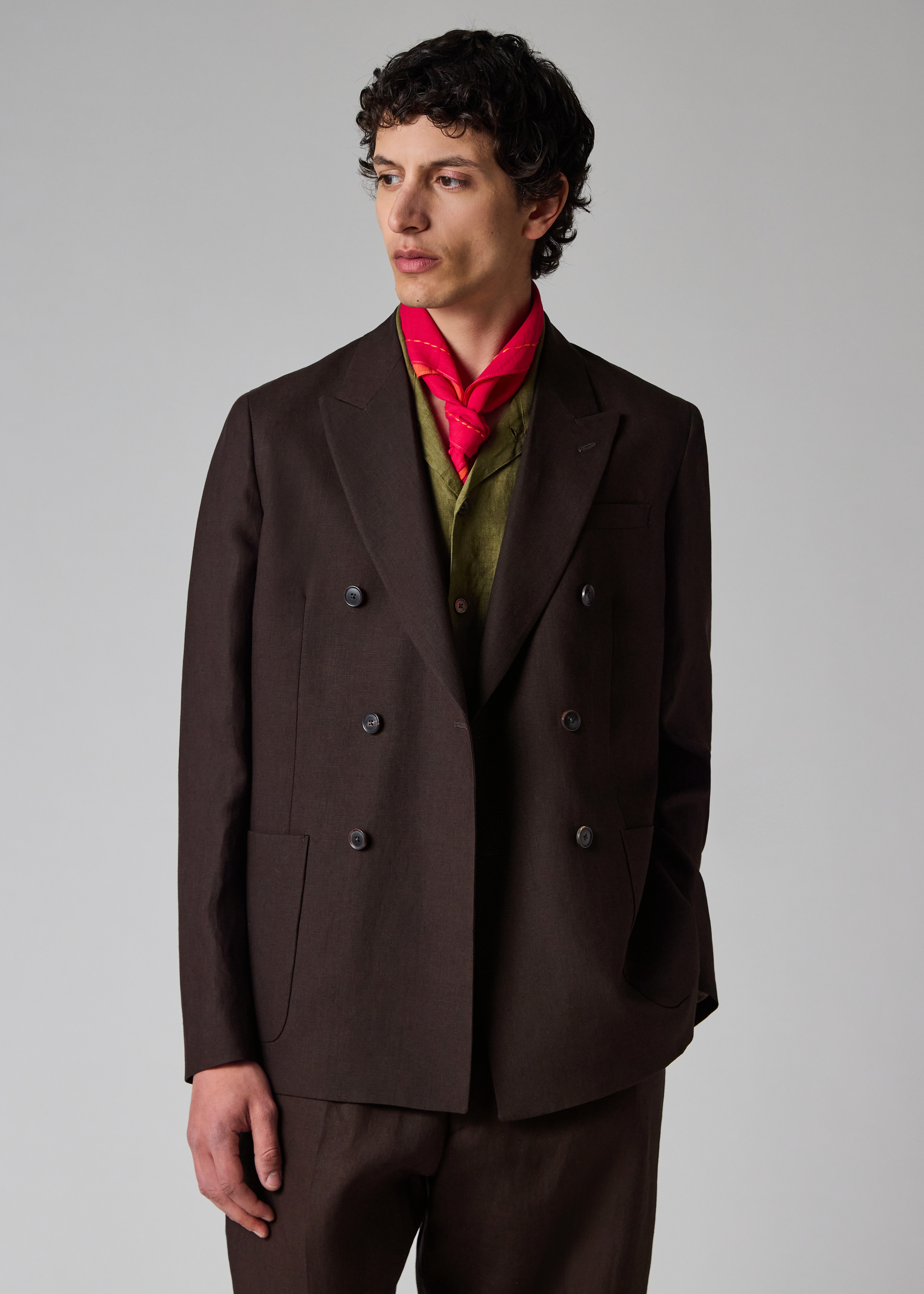 Aubergine Linen Double-Breasted Blazer thumbnail 3