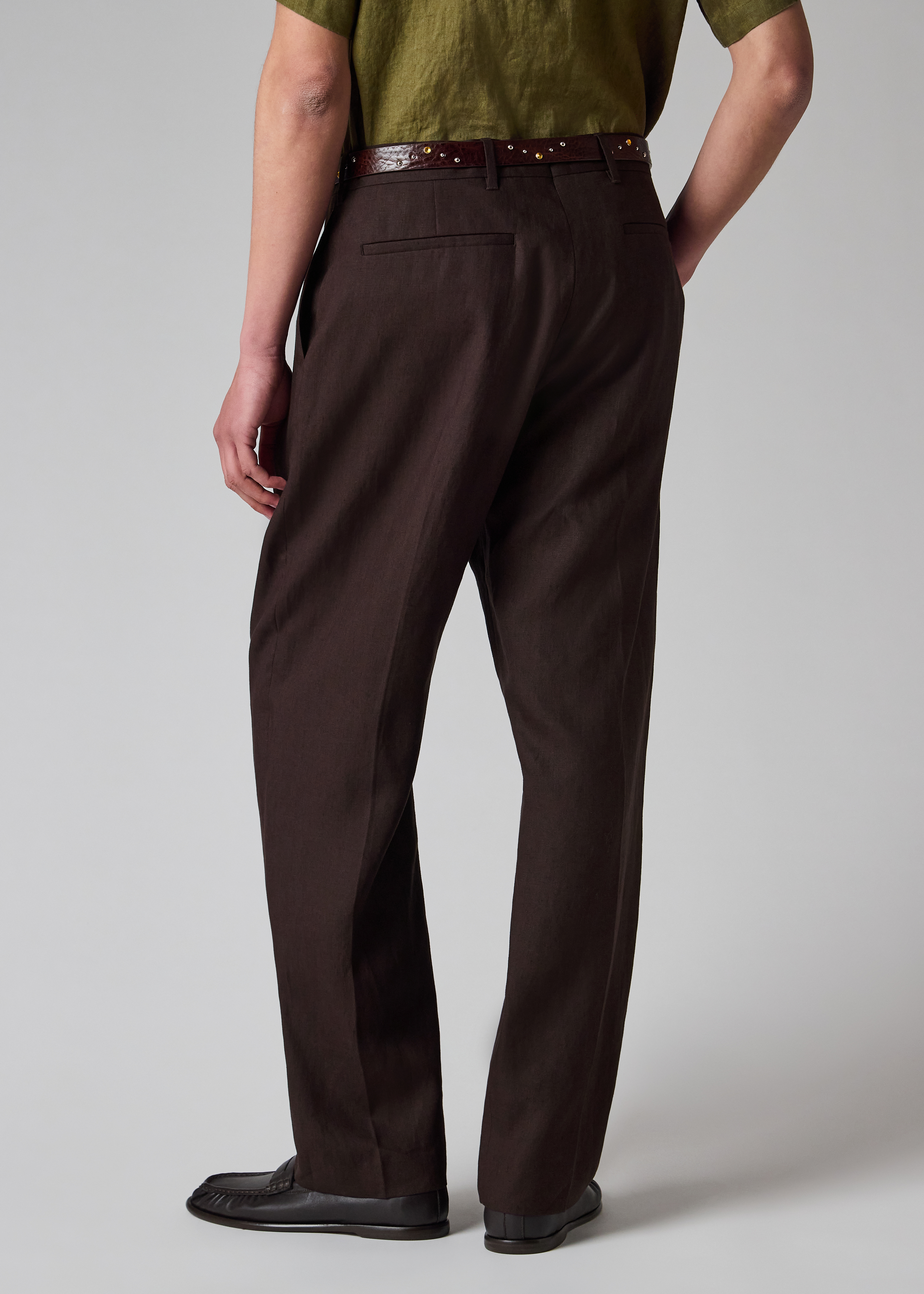 Relaxed-Fit Aubergine Linen Trousers thumbnail 5
