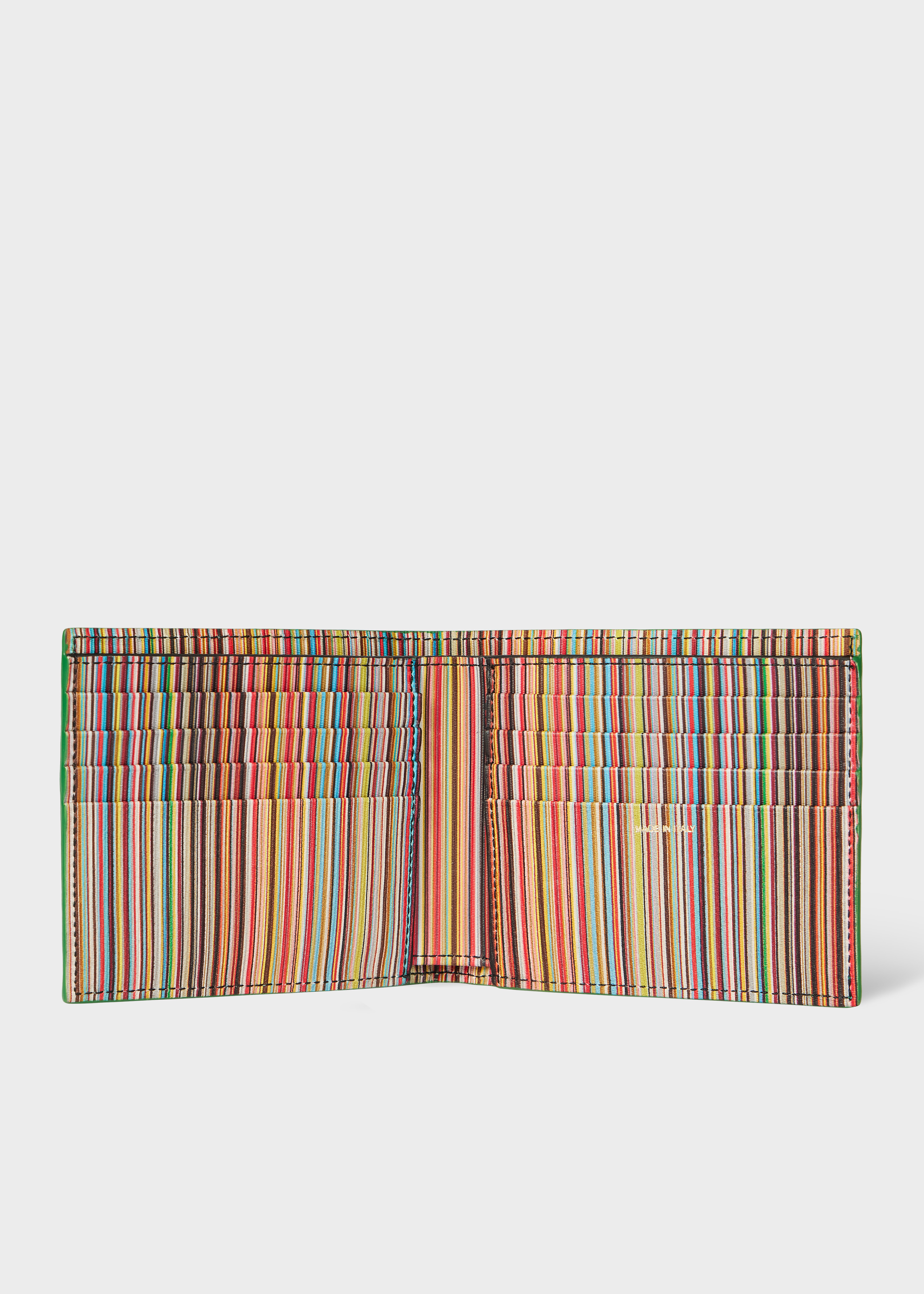 Green Leather 'Signature Stripe' Interior Billfold Wallet