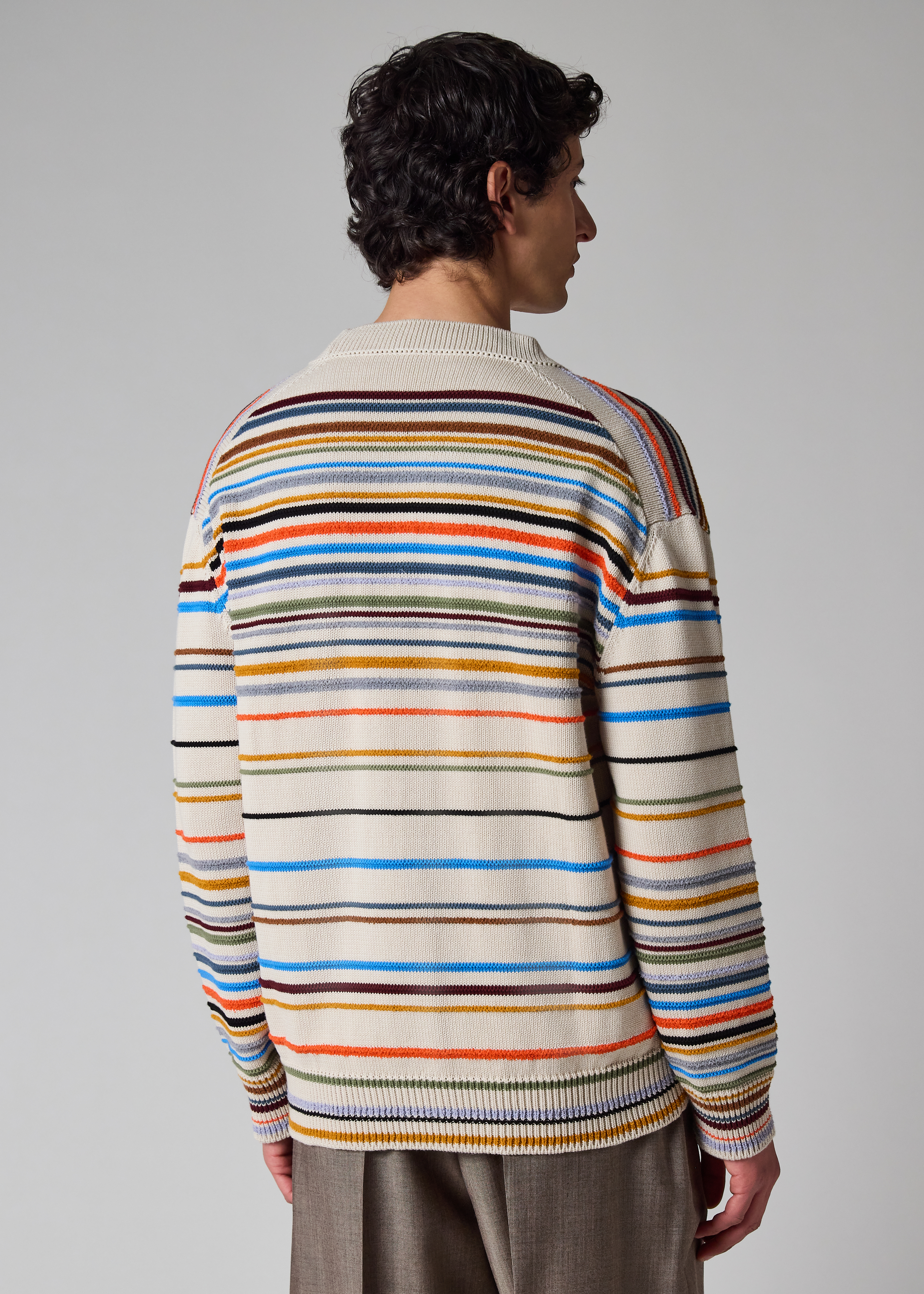 Paul Smith レイヤードカラー カーディガン　エクリュ Paul Smith Ecru 'Cairo Stripe' Cotton-Blend Cardigan | King's Cross