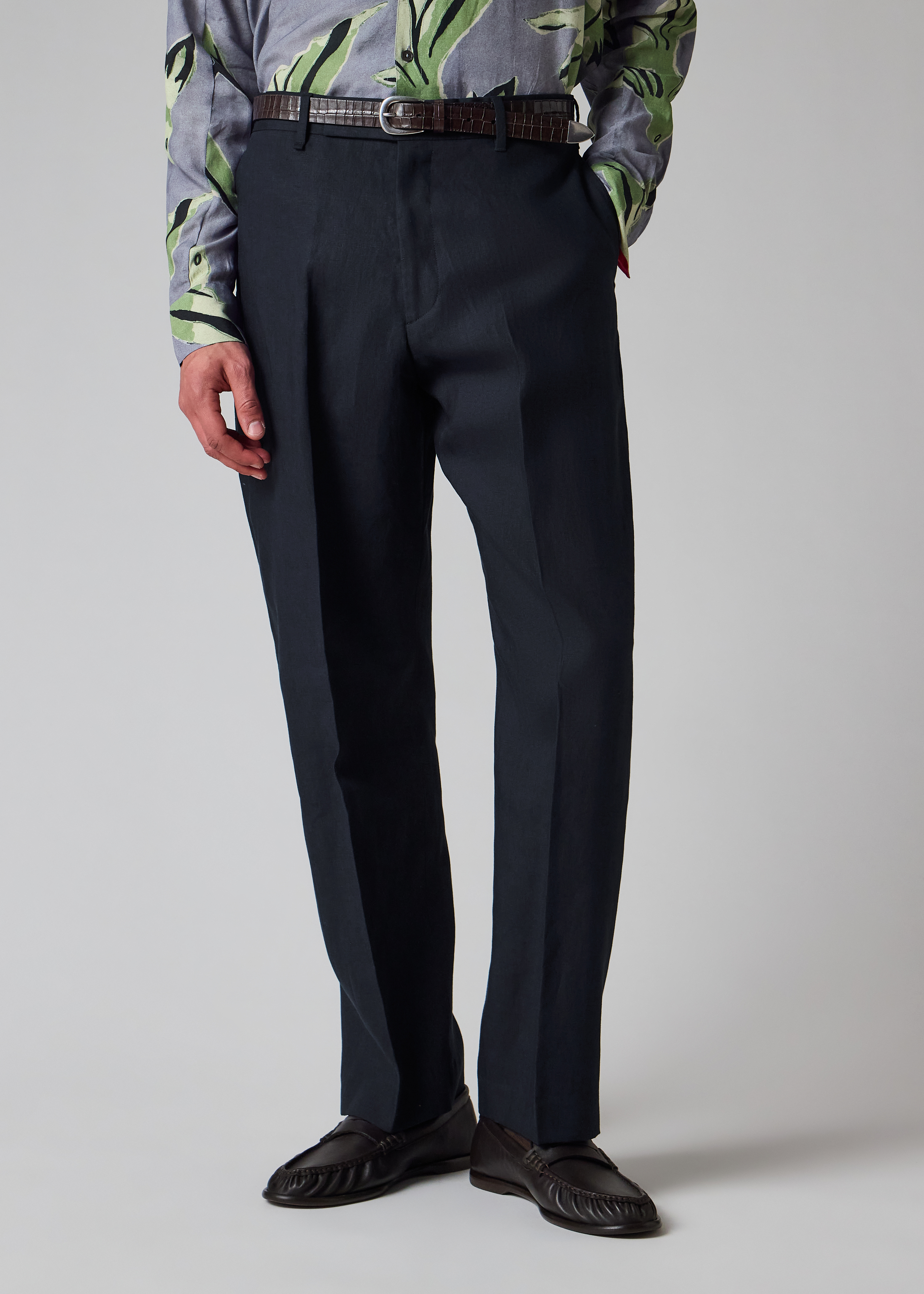 Paul Smith Women's Dark Navy Linen Wide-Leg Trousers | King's Cross