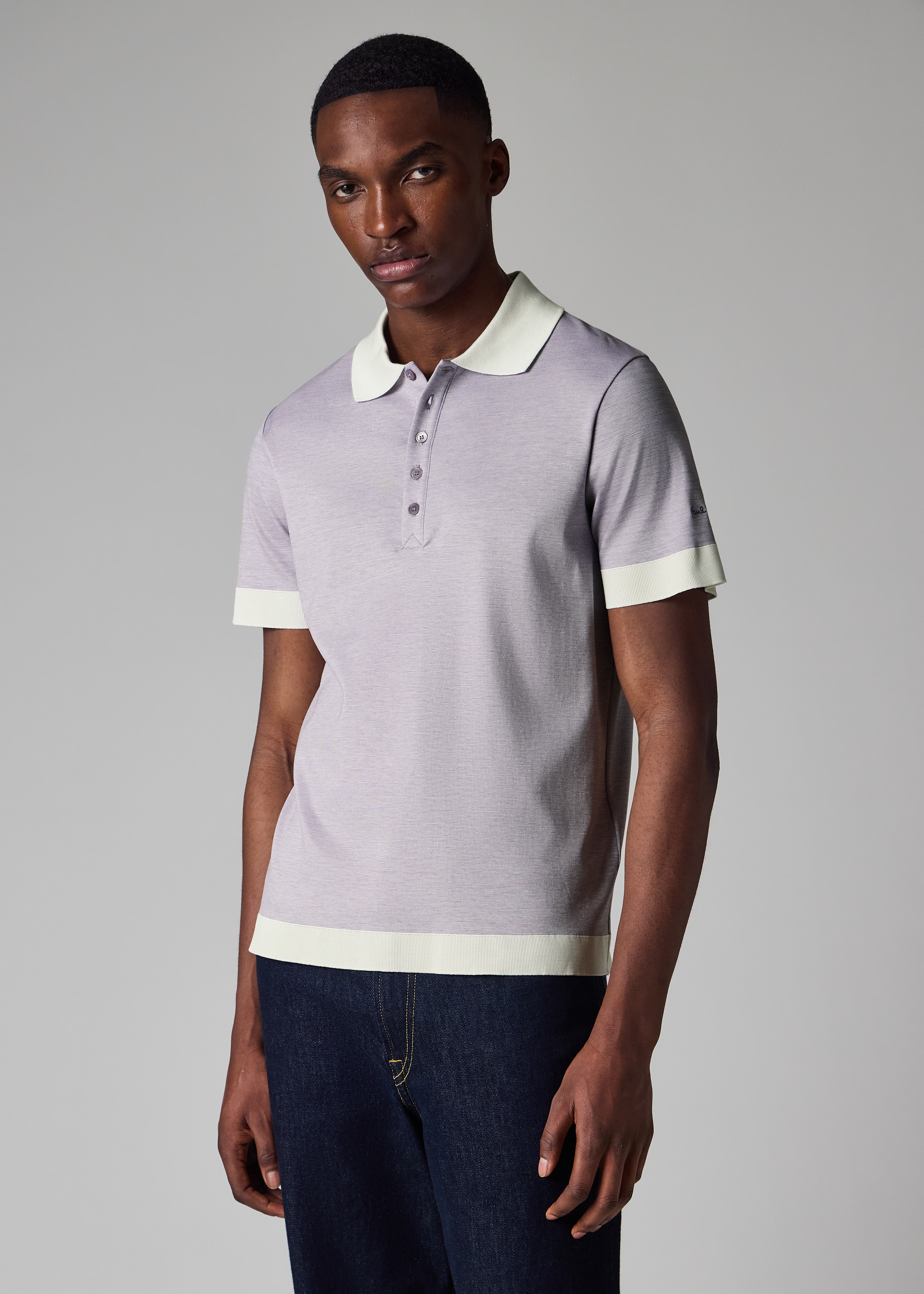 Men's Lilac Lyocell-Blend Polo Shirt With Contrast Trim