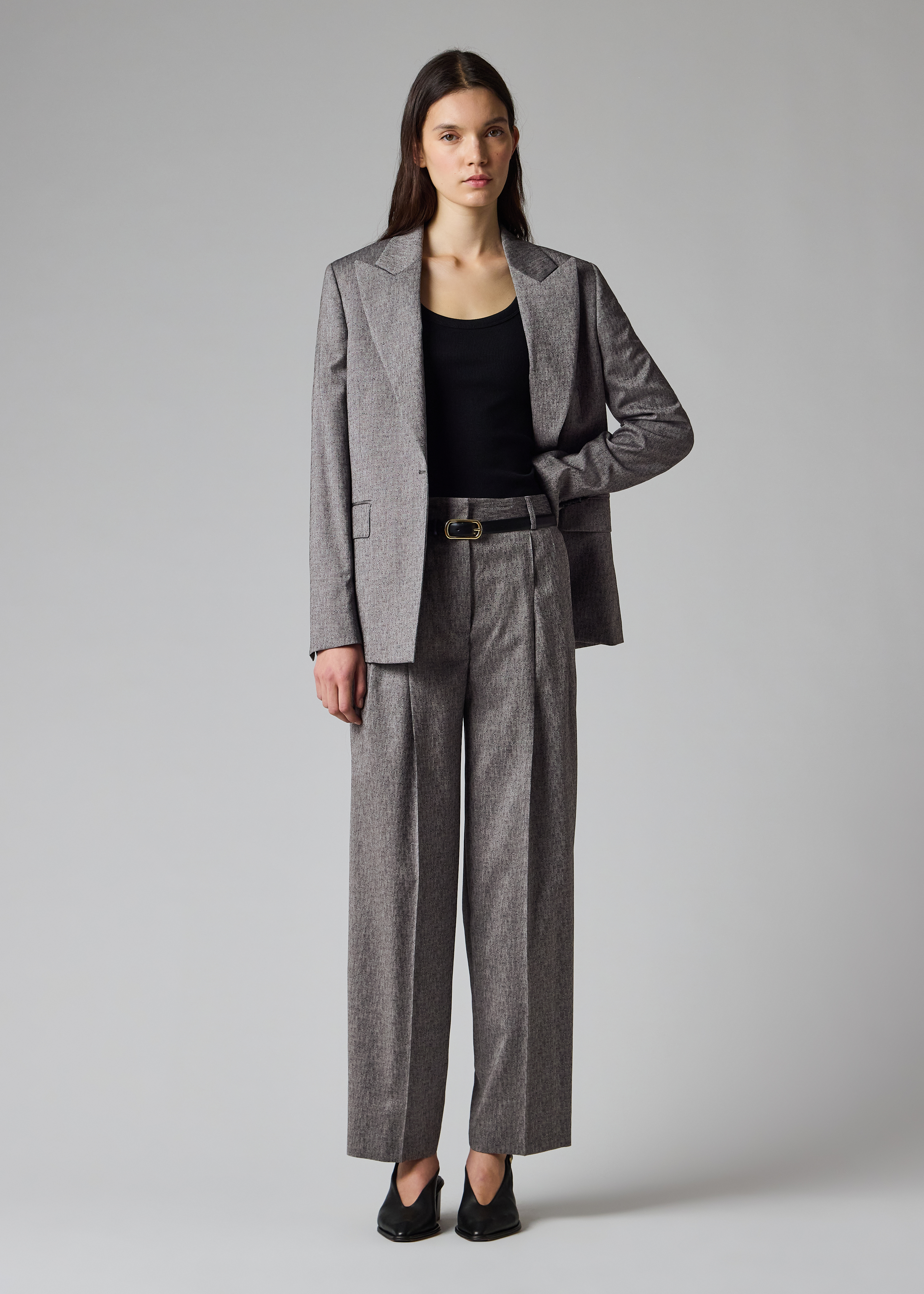 Paul Smith Women's Grey Textured Wool Pleated Trousers | King's Cross