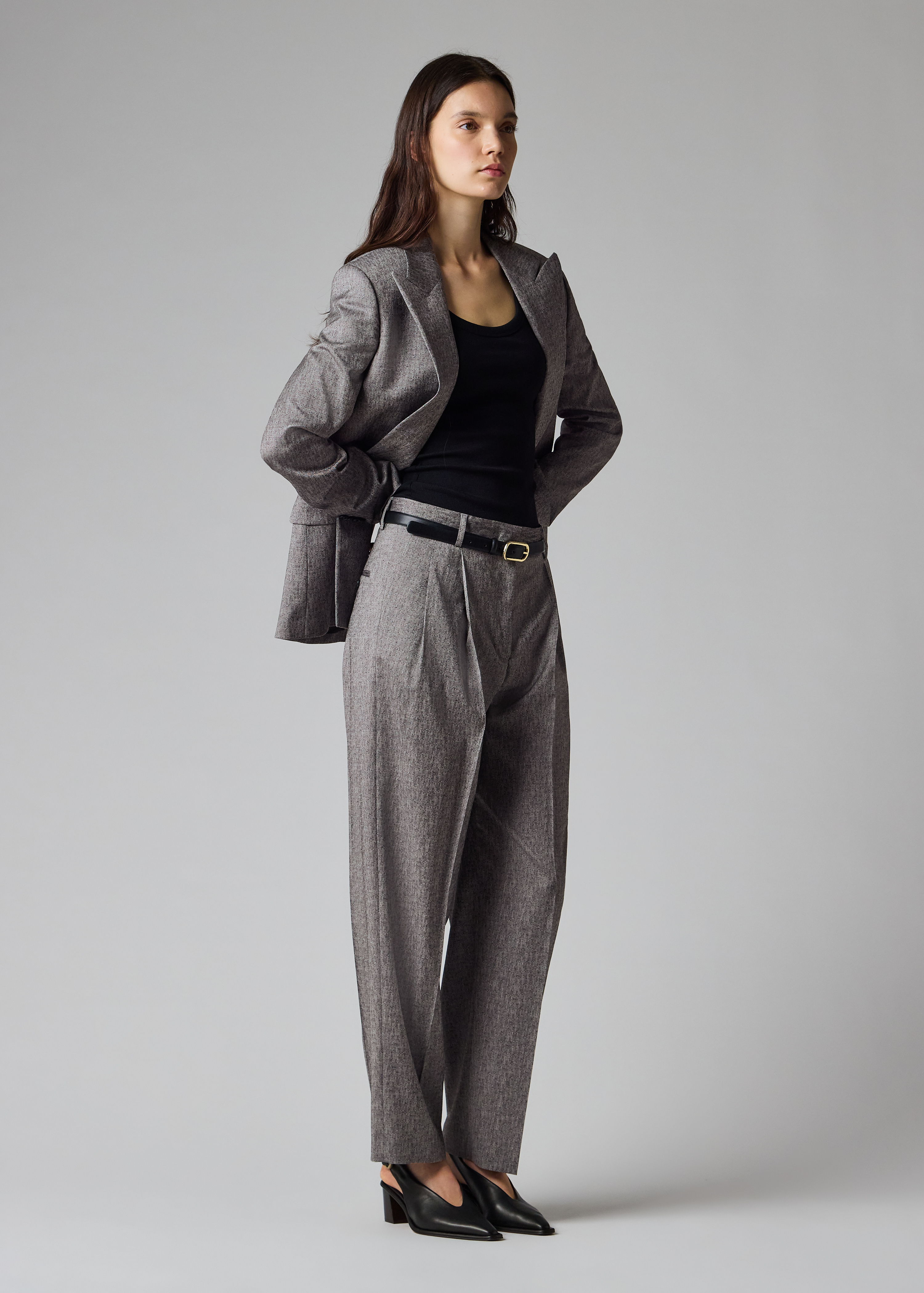 Paul Smith Women's Grey Textured Wool Pleated Trousers | King's Cross