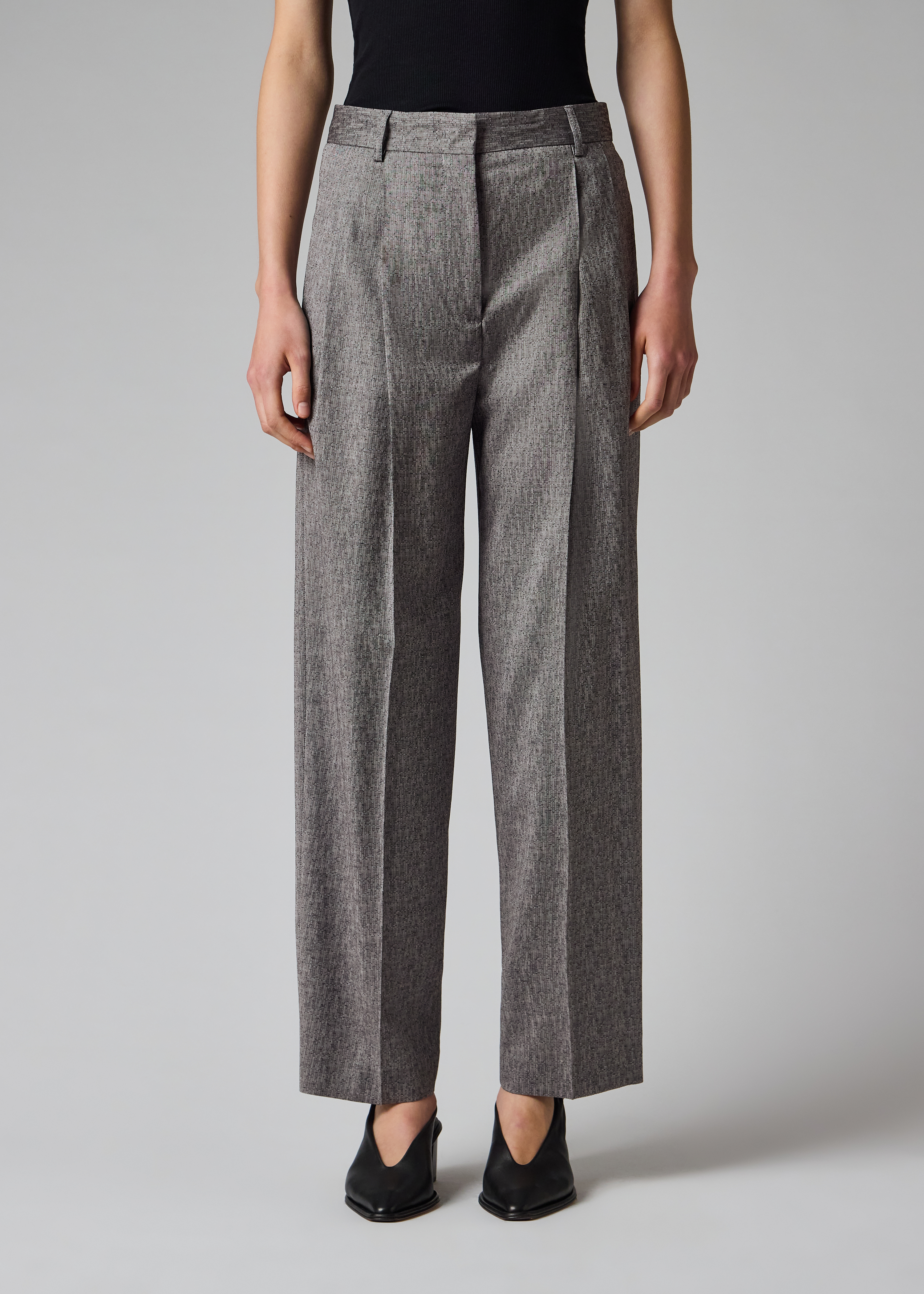 Paul Smith Women's Grey Textured Wool Pleated Trousers | King's Cross