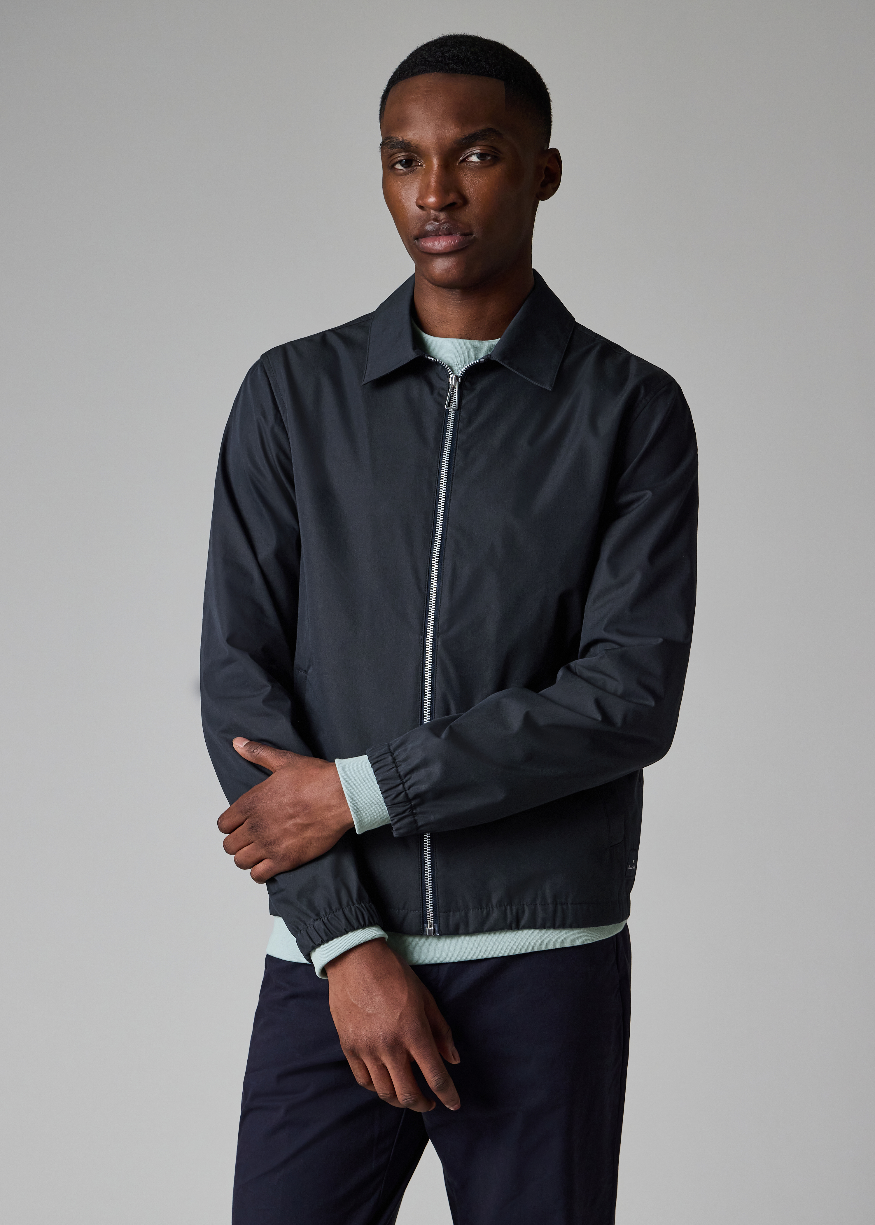 Men's Navy Cotton-Blend Zip Jacket Men's Navy Cotton-Blend Zip Jacket