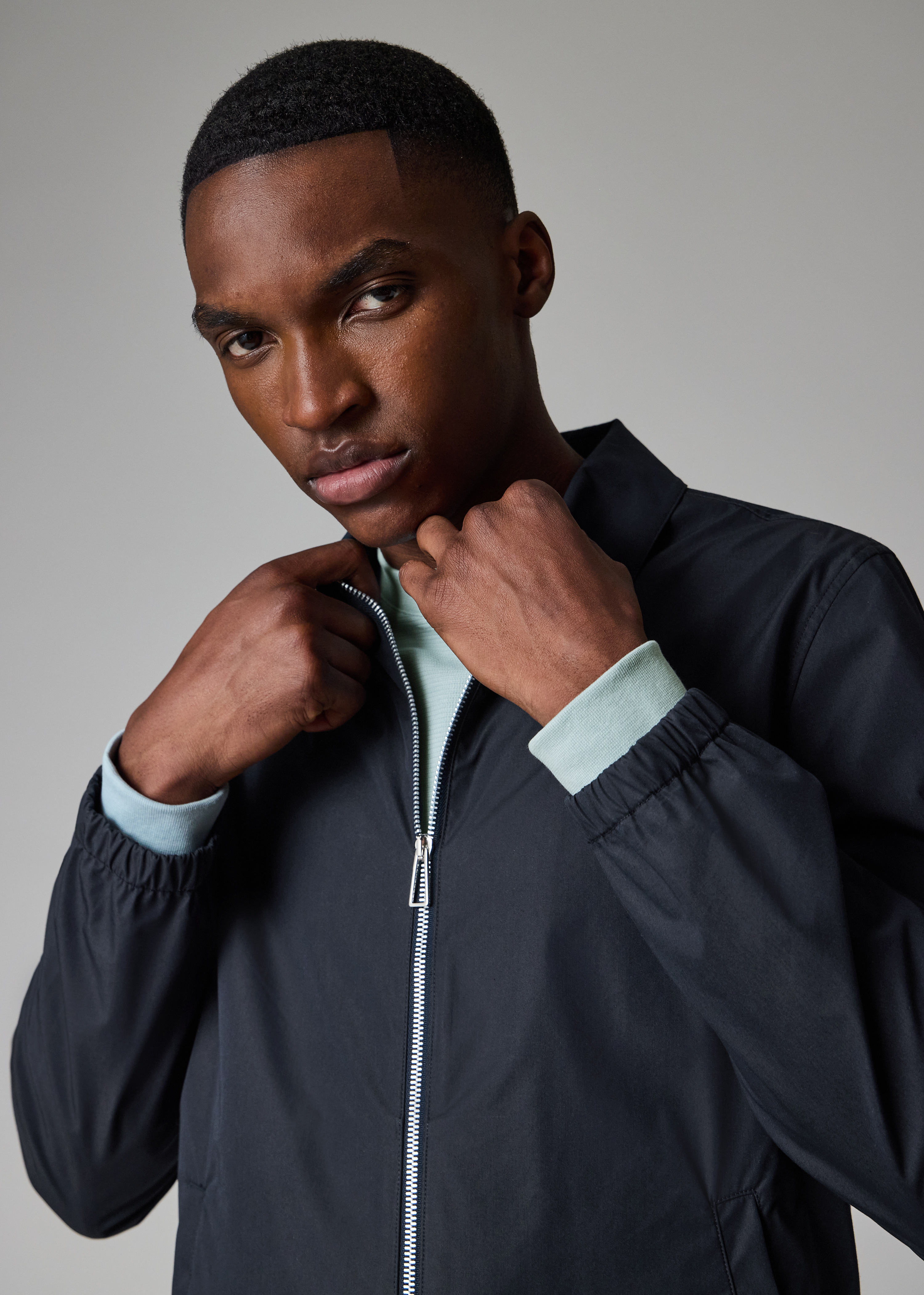 Men's Navy Cotton-Blend Zip Jacket Men's Navy Cotton-Blend Zip Jacket