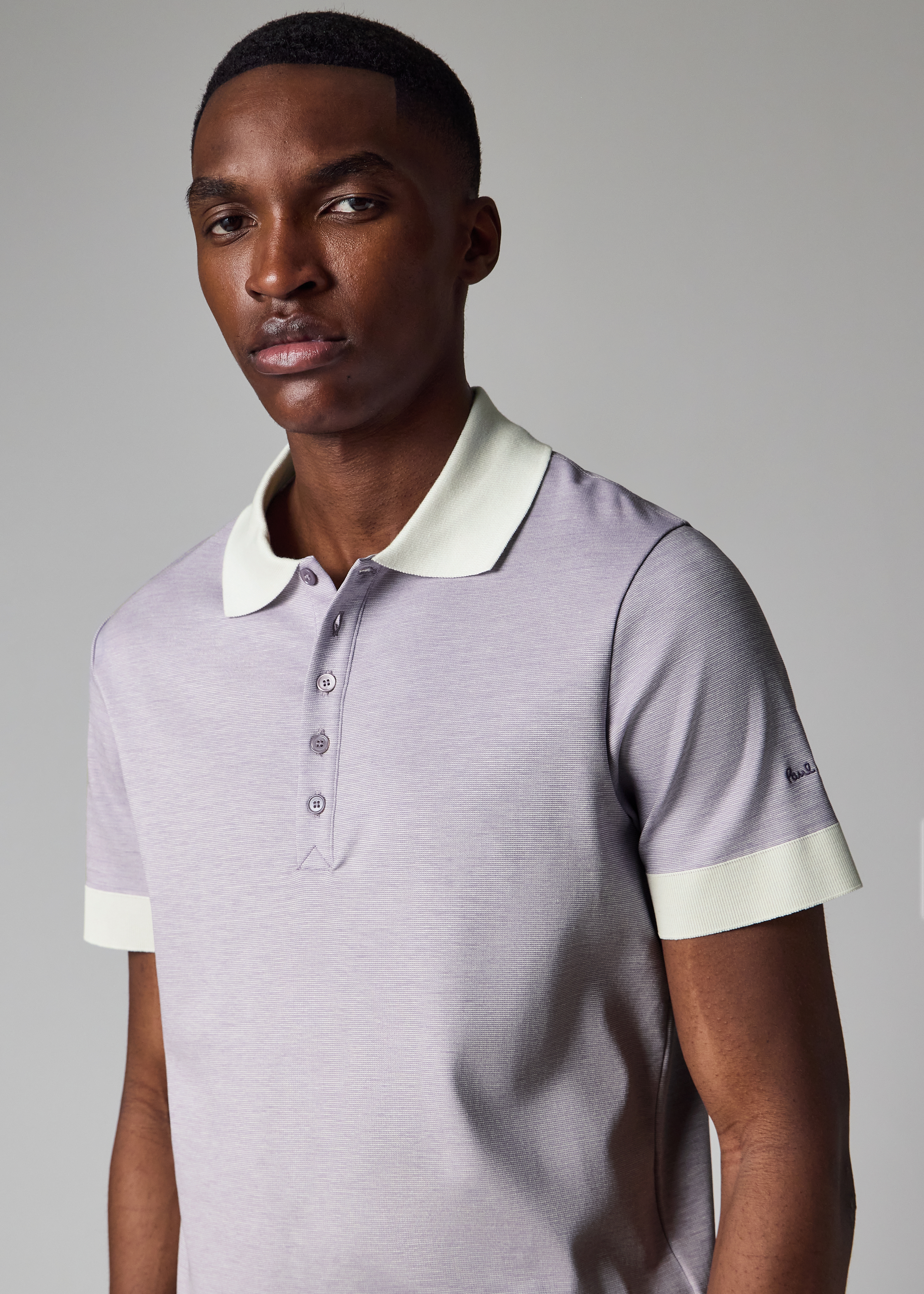 SALE❗️mybeautifullandlet POLO Men's Lilac Lyocell-Blend Polo Shirt With Contrast Trim