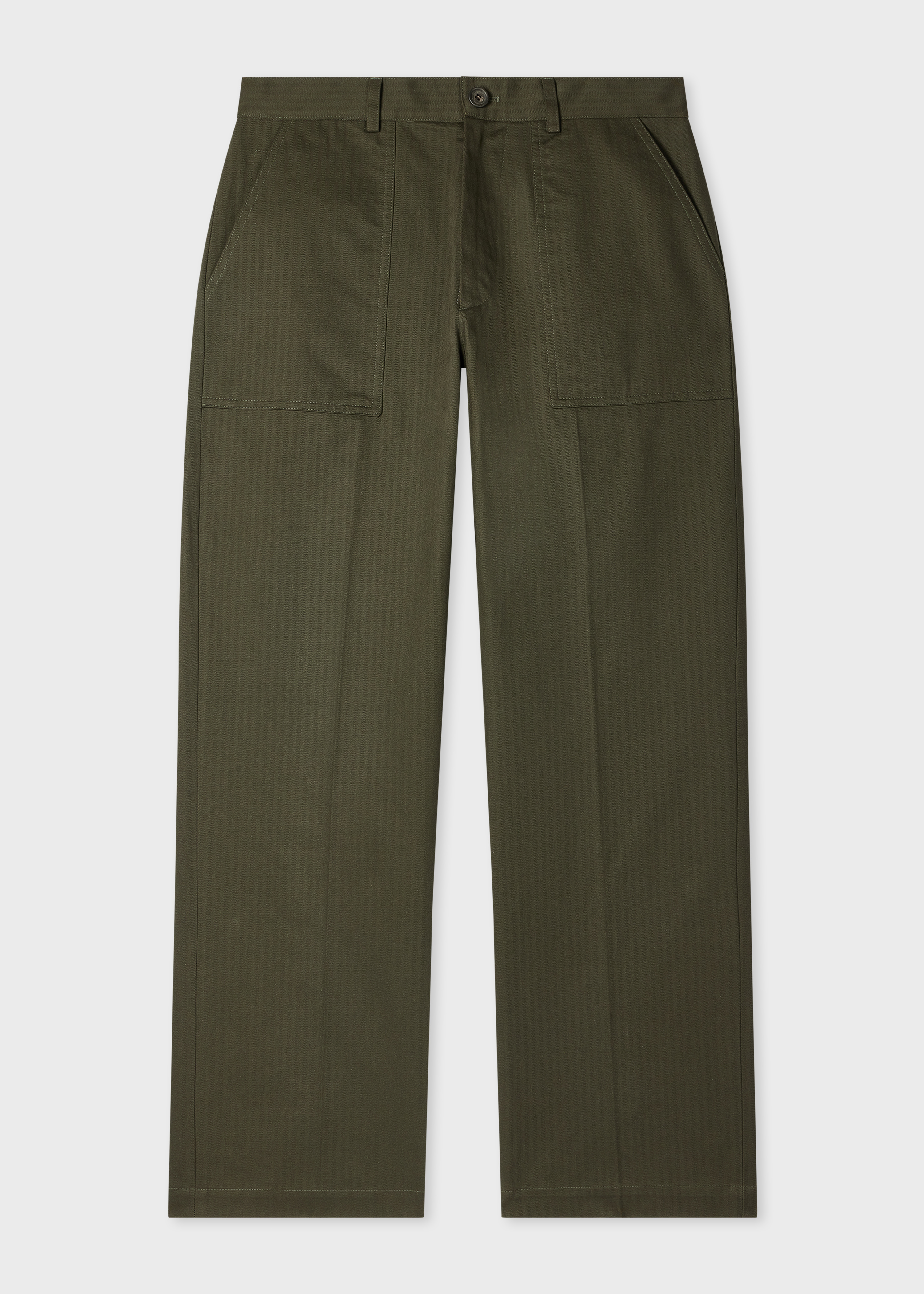 Khaki Cotton Herringbone Fatigue Trousers thumbnail 8