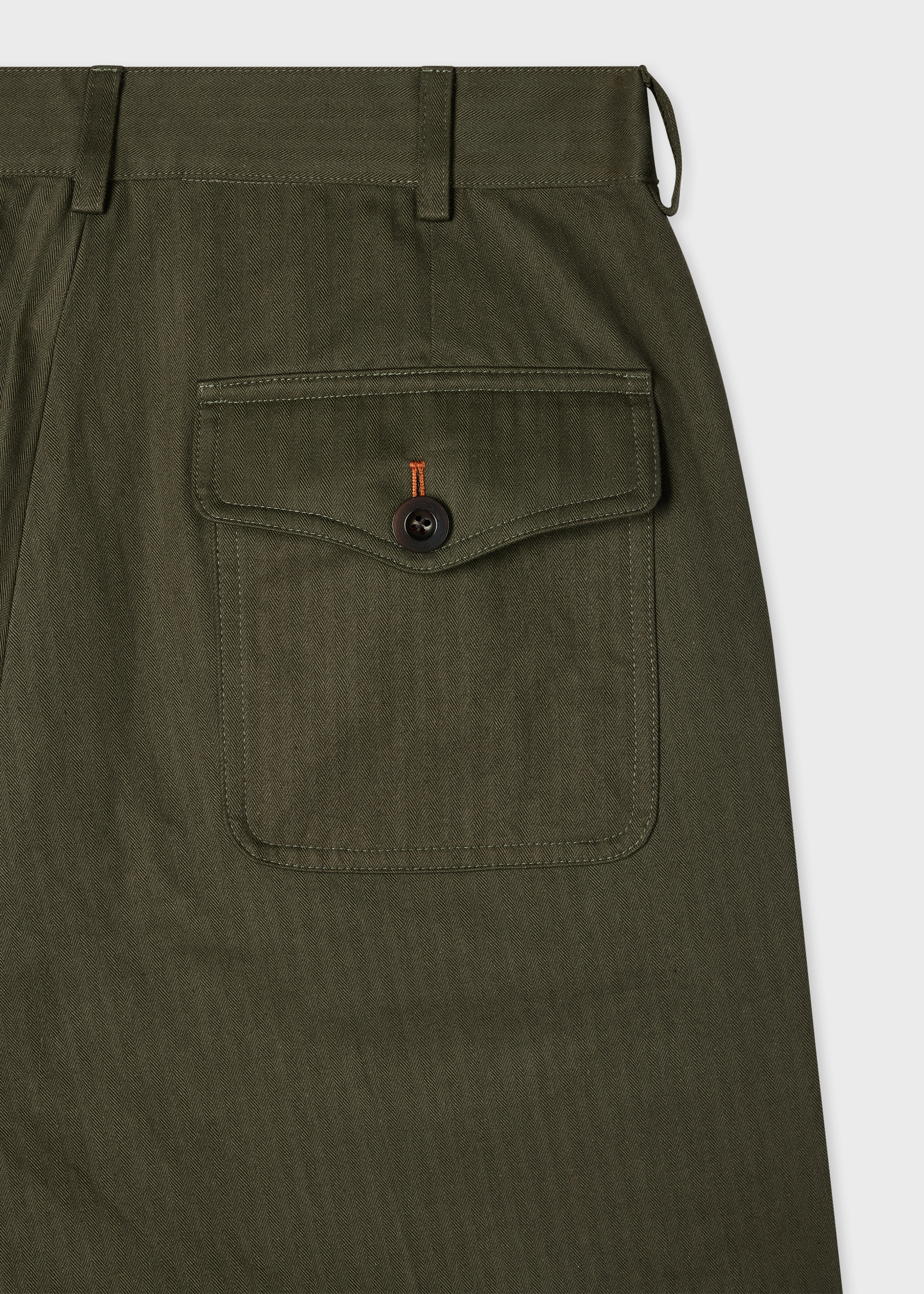 Khaki Cotton Herringbone Fatigue Trousers thumbnail 11