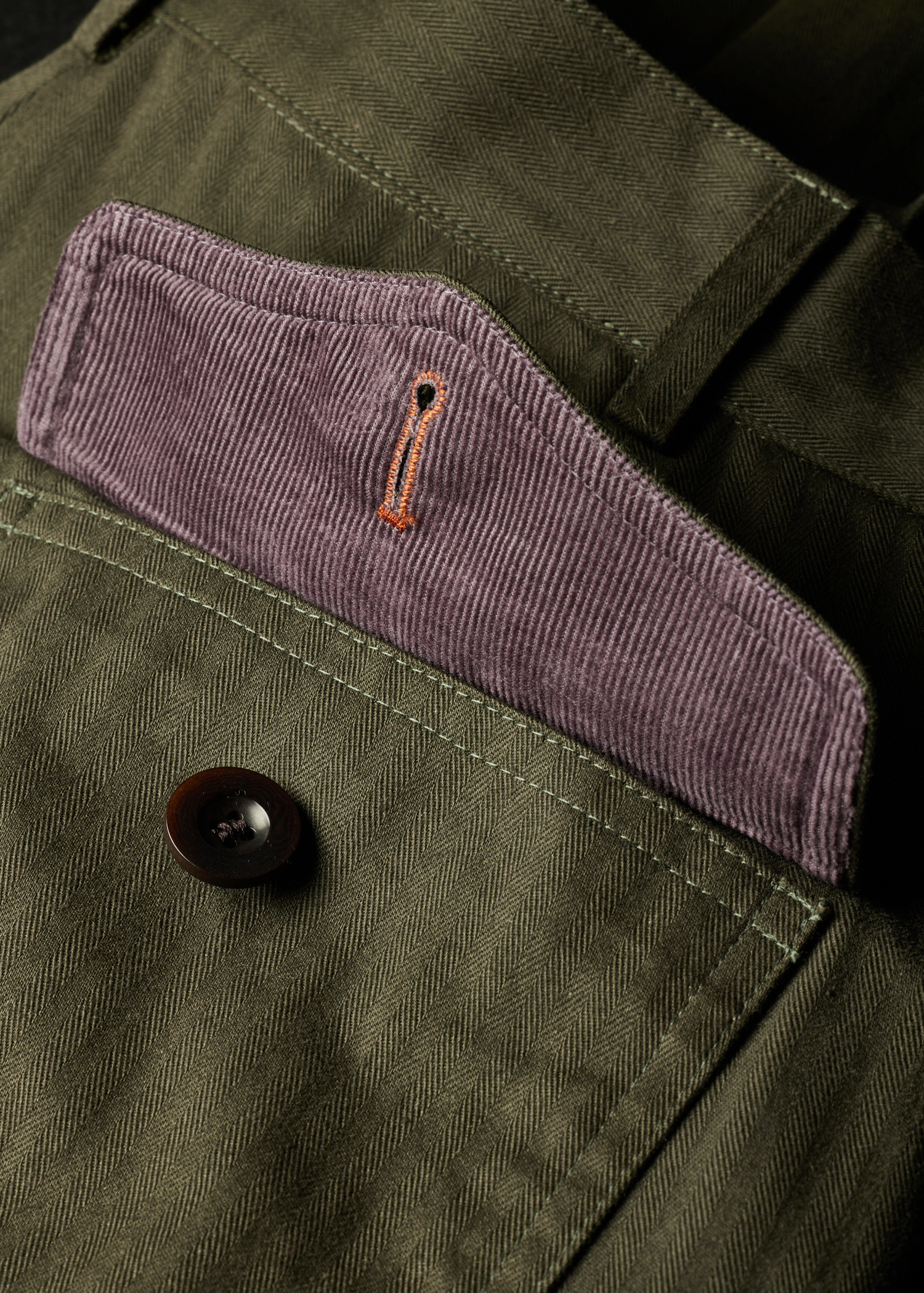 Khaki Cotton Herringbone Fatigue Trousers thumbnail 9