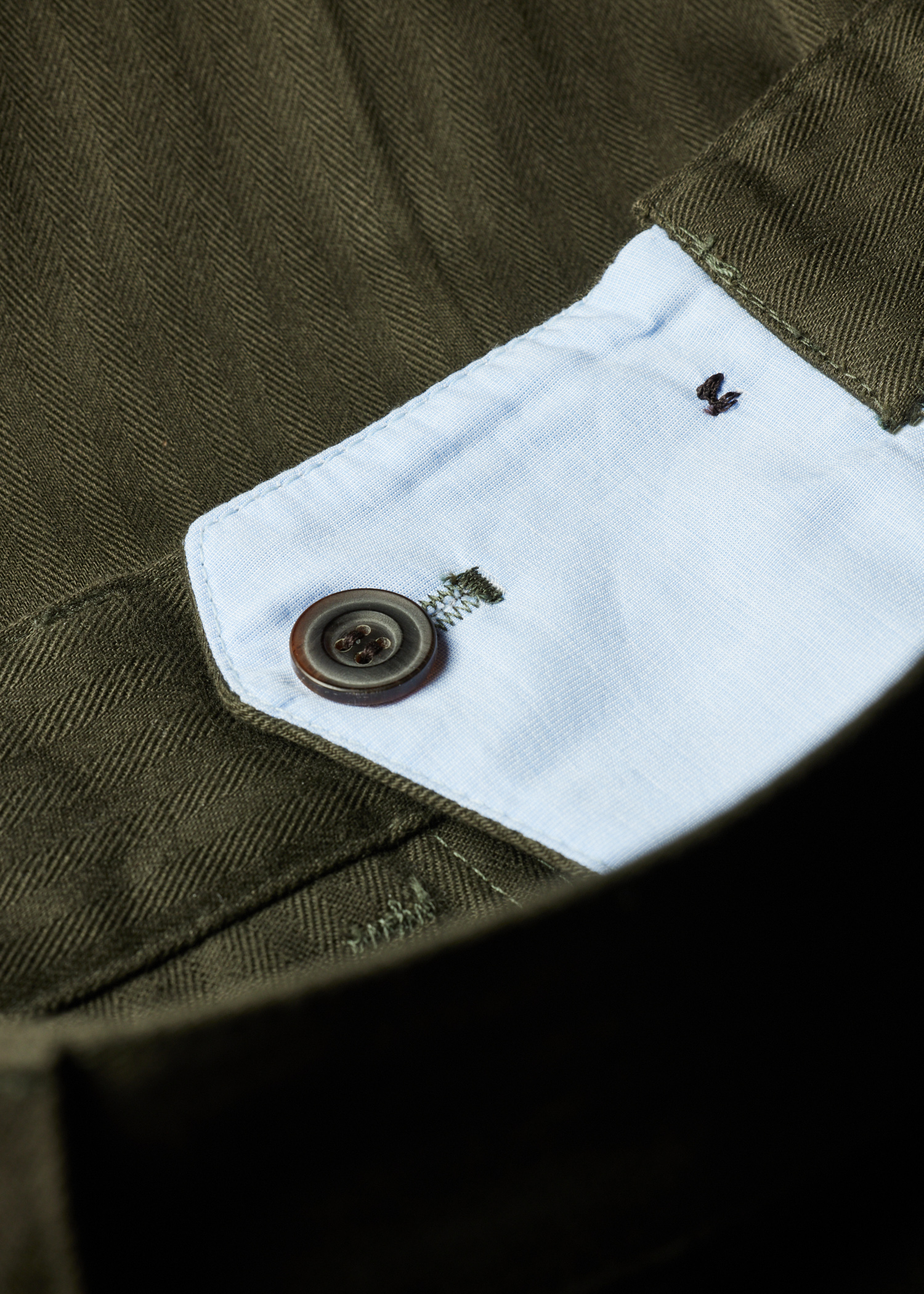 Khaki Cotton Herringbone Fatigue Trousers thumbnail 10