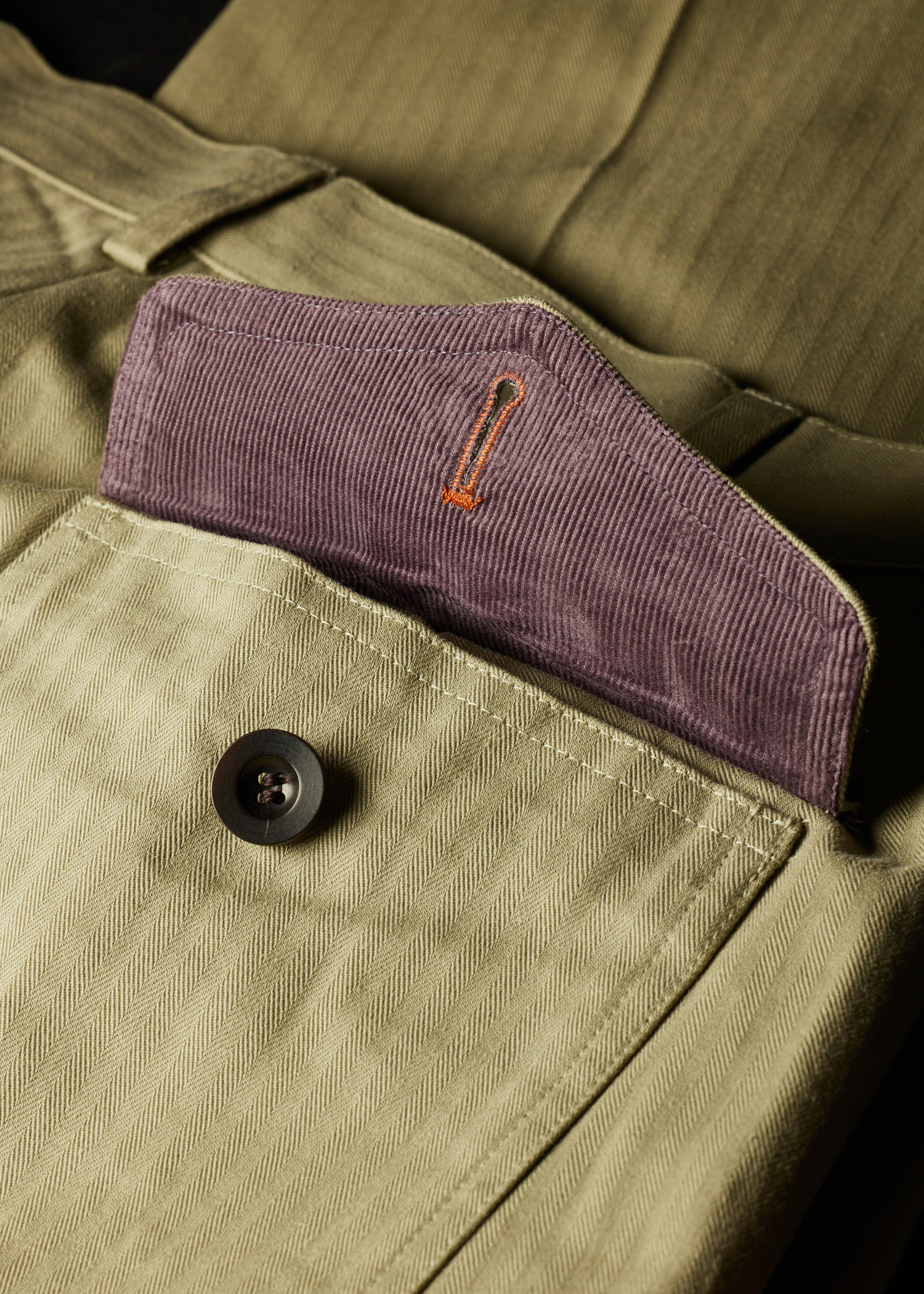 Stone Cotton Herringbone Fatigue Trousers thumbnail 8