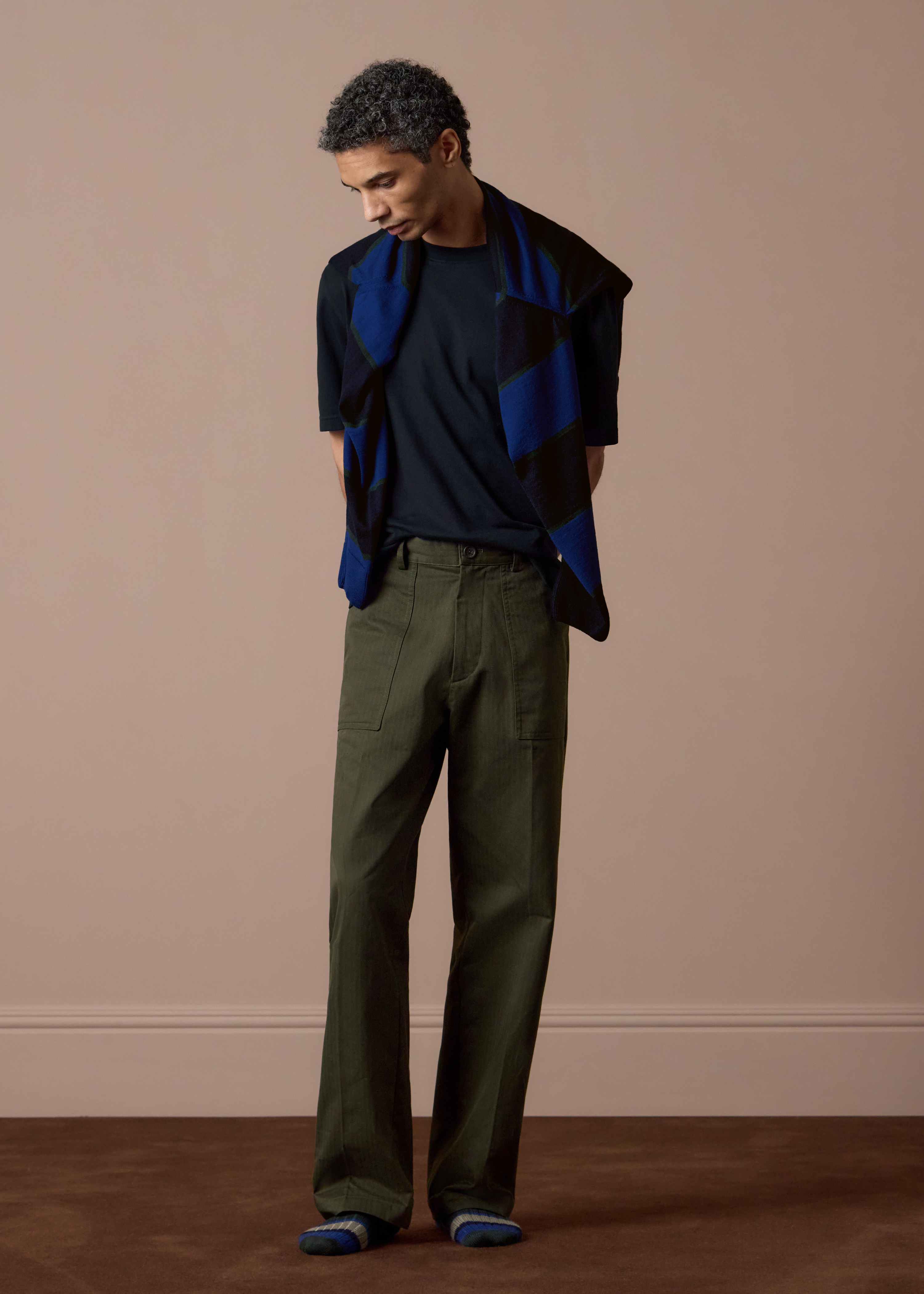 Khaki Cotton Herringbone Fatigue Trousers thumbnail 4