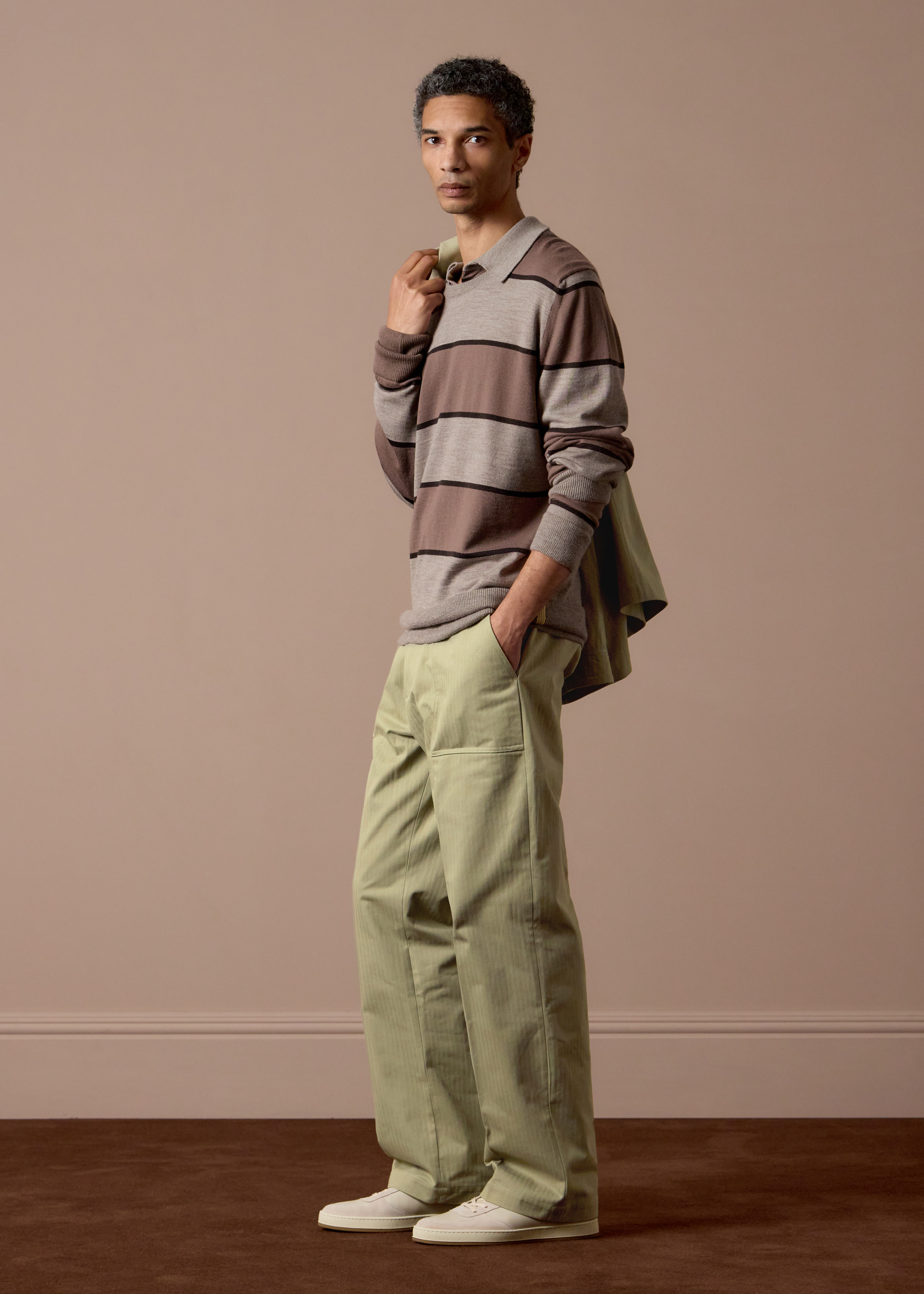 Stone Cotton Herringbone Fatigue Trousers thumbnail 5
