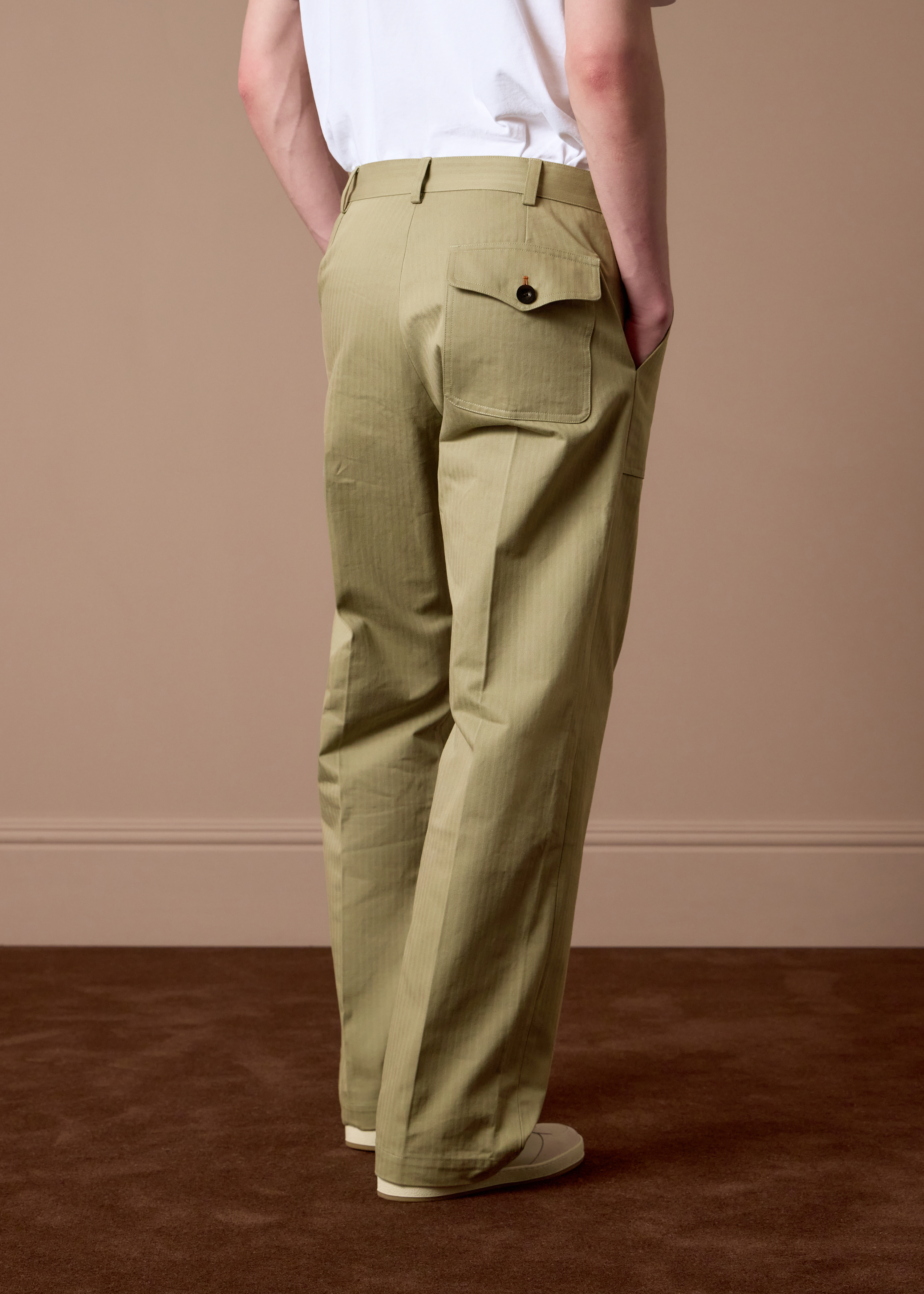 Stone Cotton Herringbone Fatigue Trousers thumbnail 6
