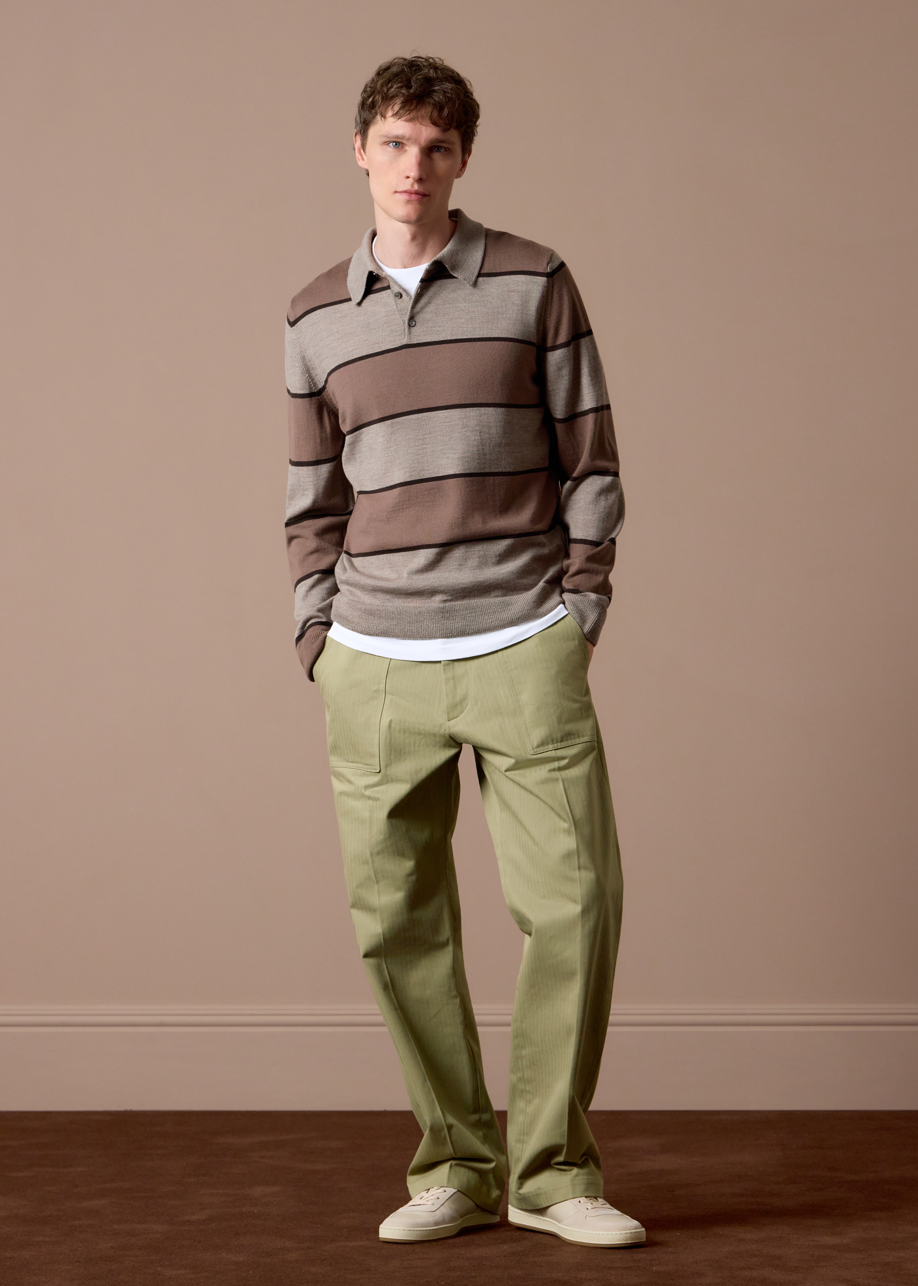 Stone Cotton Herringbone Fatigue Trousers thumbnail 3