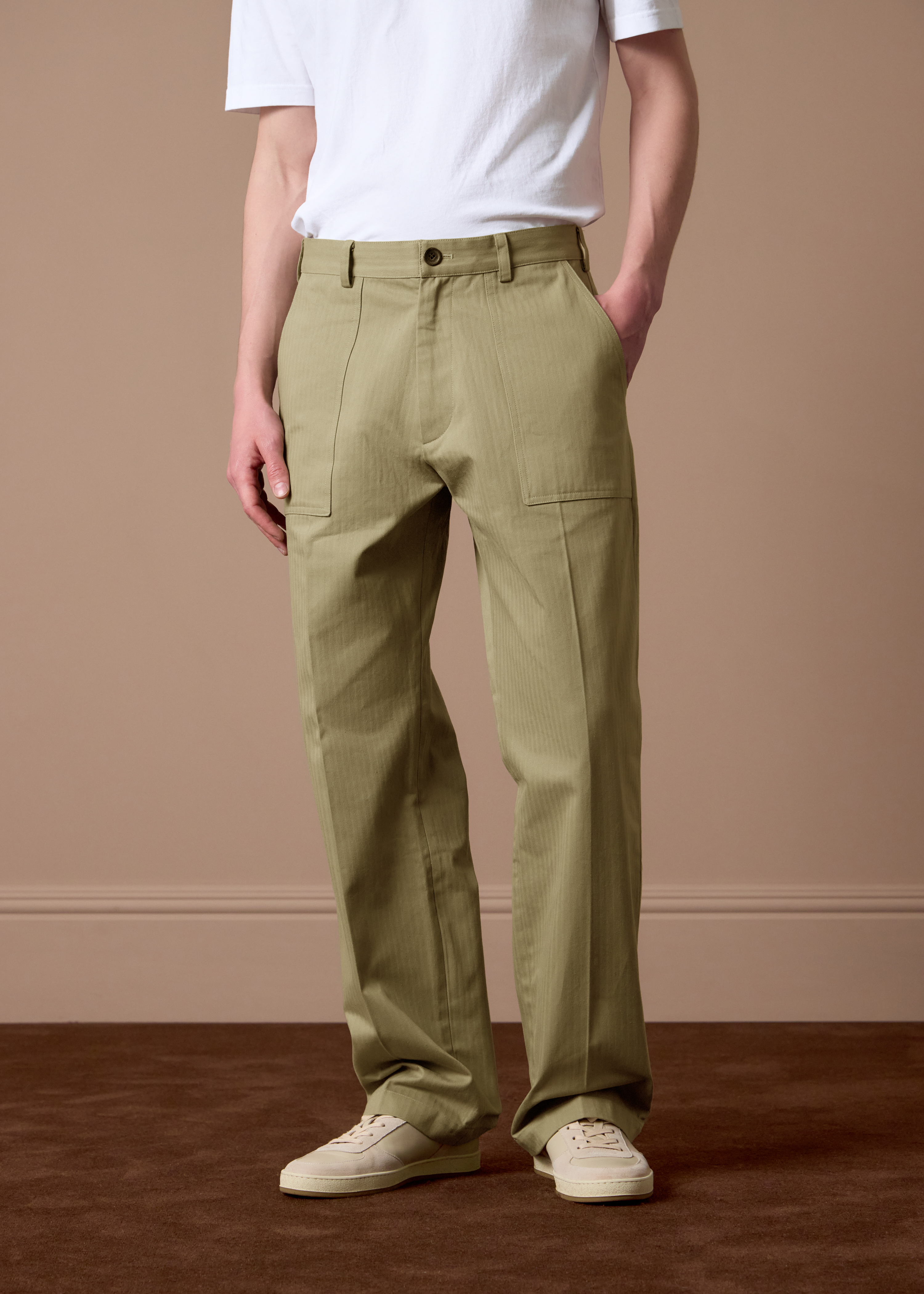 Stone Cotton Herringbone Fatigue Trousers primary image