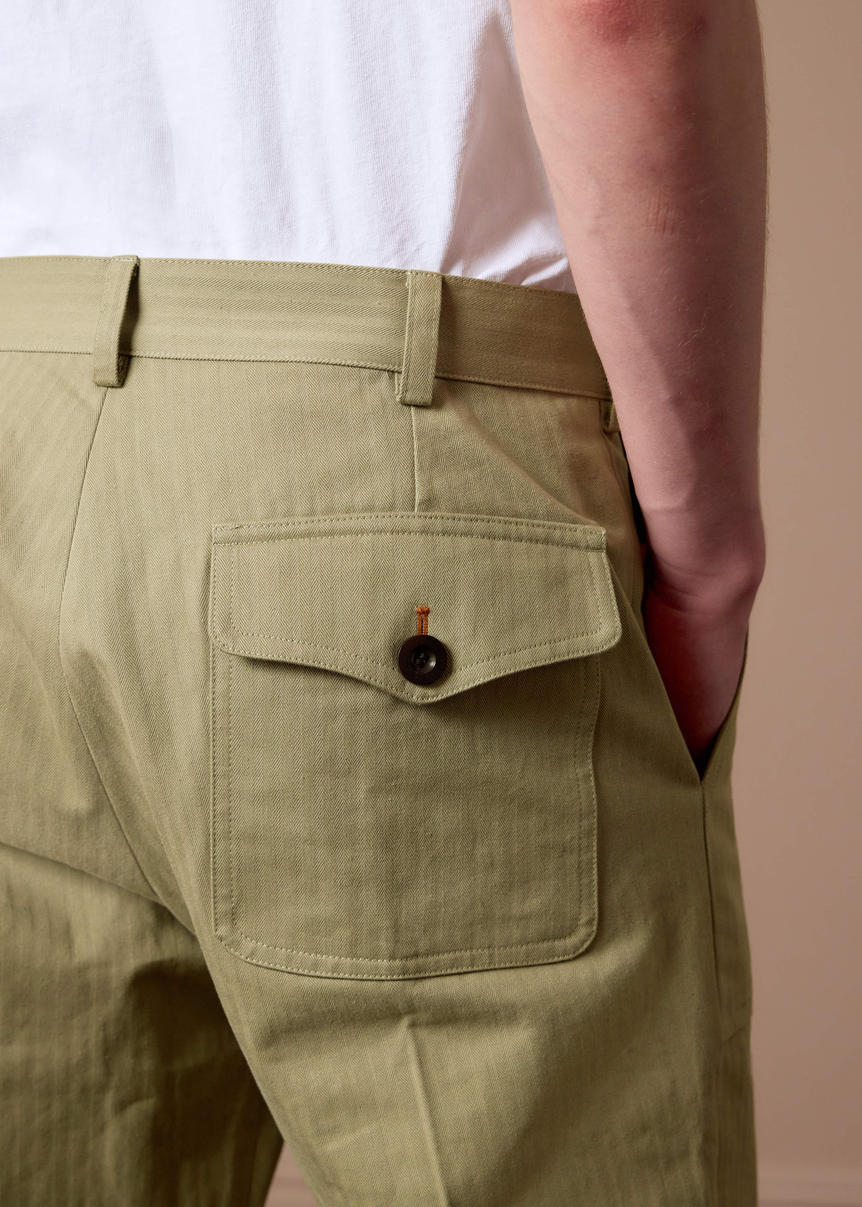 Stone Cotton Herringbone Fatigue Trousers thumbnail 4