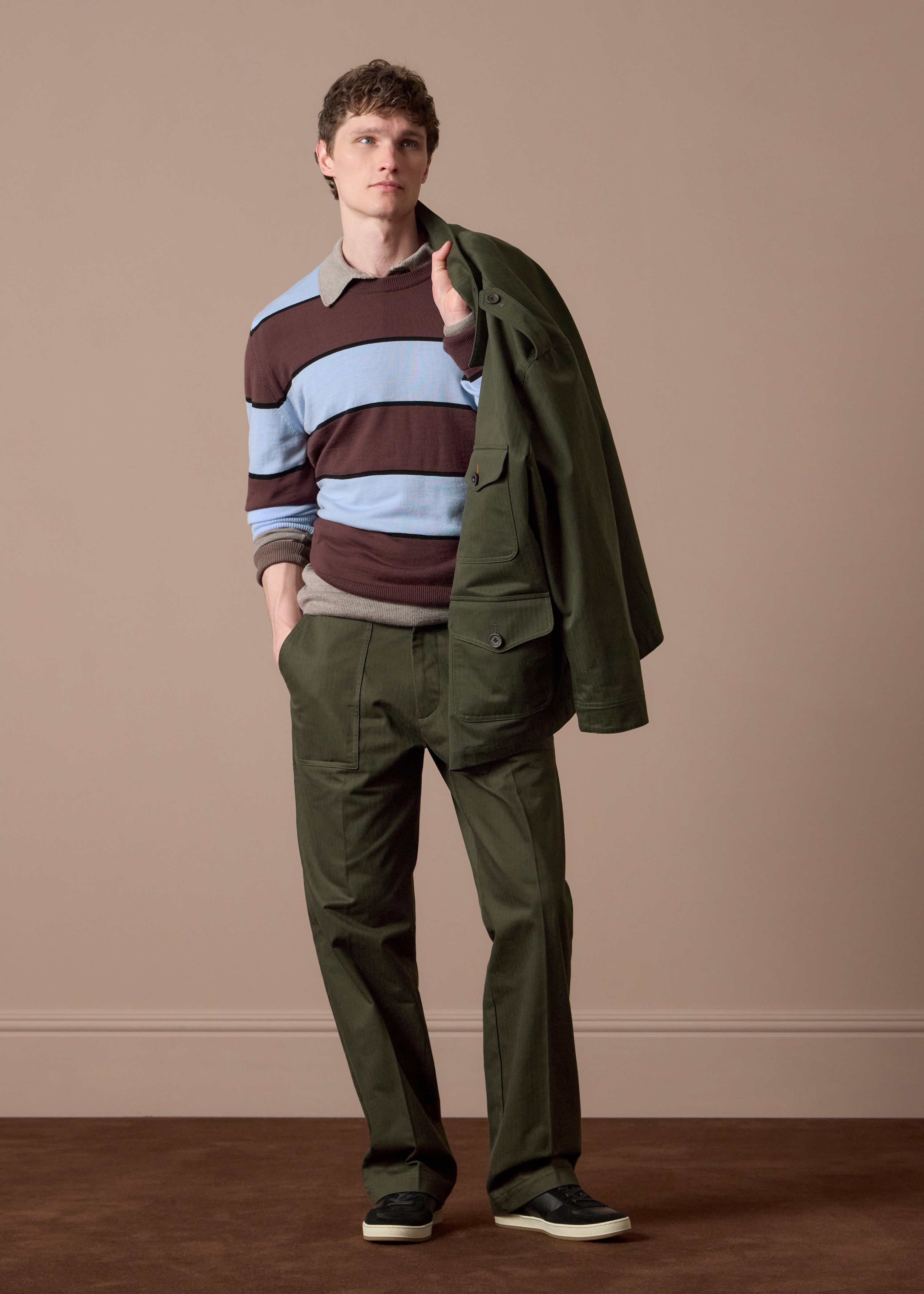 Khaki Cotton Herringbone Fatigue Trousers thumbnail 6